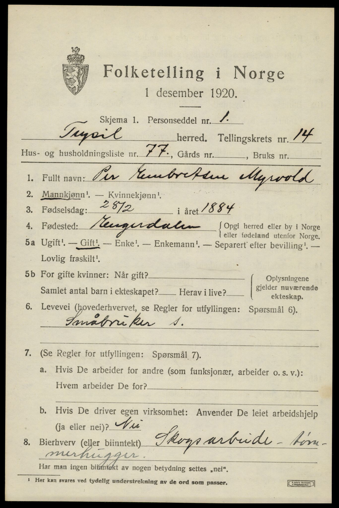 SAH, 1920 census for Trysil, 1920, p. 8781