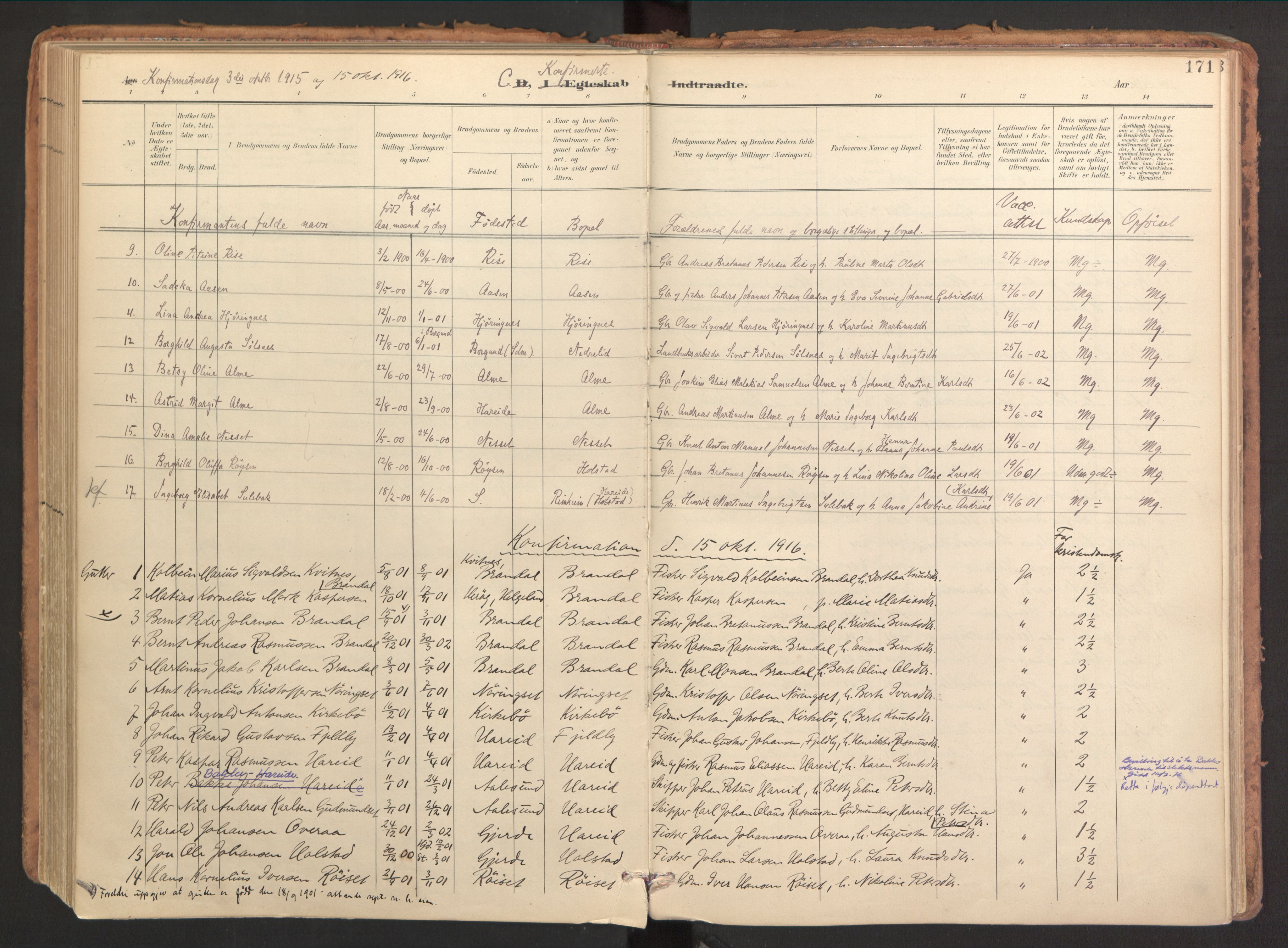 Ministerialprotokoller, klokkerbøker og fødselsregistre - Møre og Romsdal, SAT/A-1454/510/L0123: Parish register (official) no. 510A03, 1898-1922, p. 171