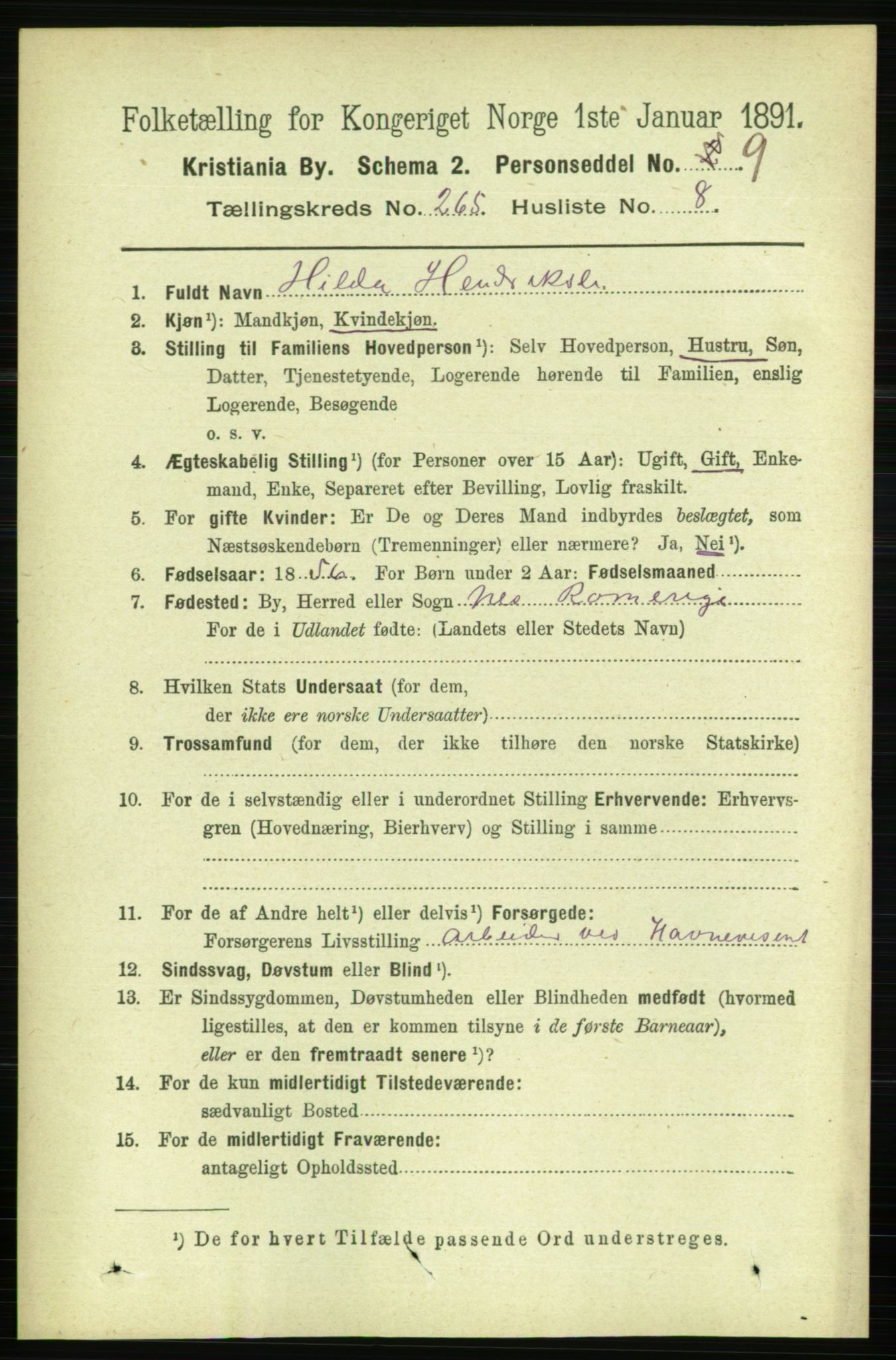 RA, 1891 census for 0301 Kristiania, 1891, p. 161090