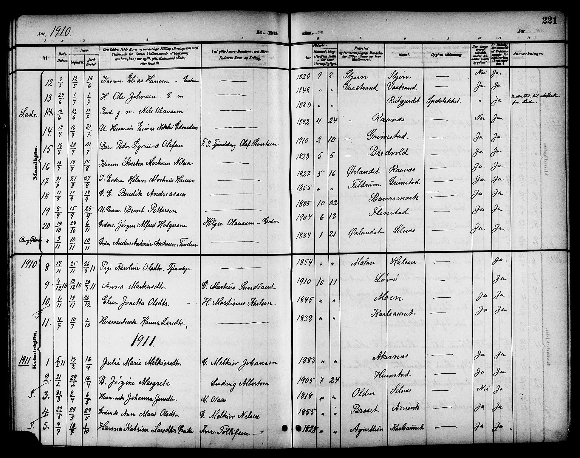 Ministerialprotokoller, klokkerbøker og fødselsregistre - Sør-Trøndelag, SAT/A-1456/655/L0688: Parish register (copy) no. 655C04, 1899-1922, p. 221