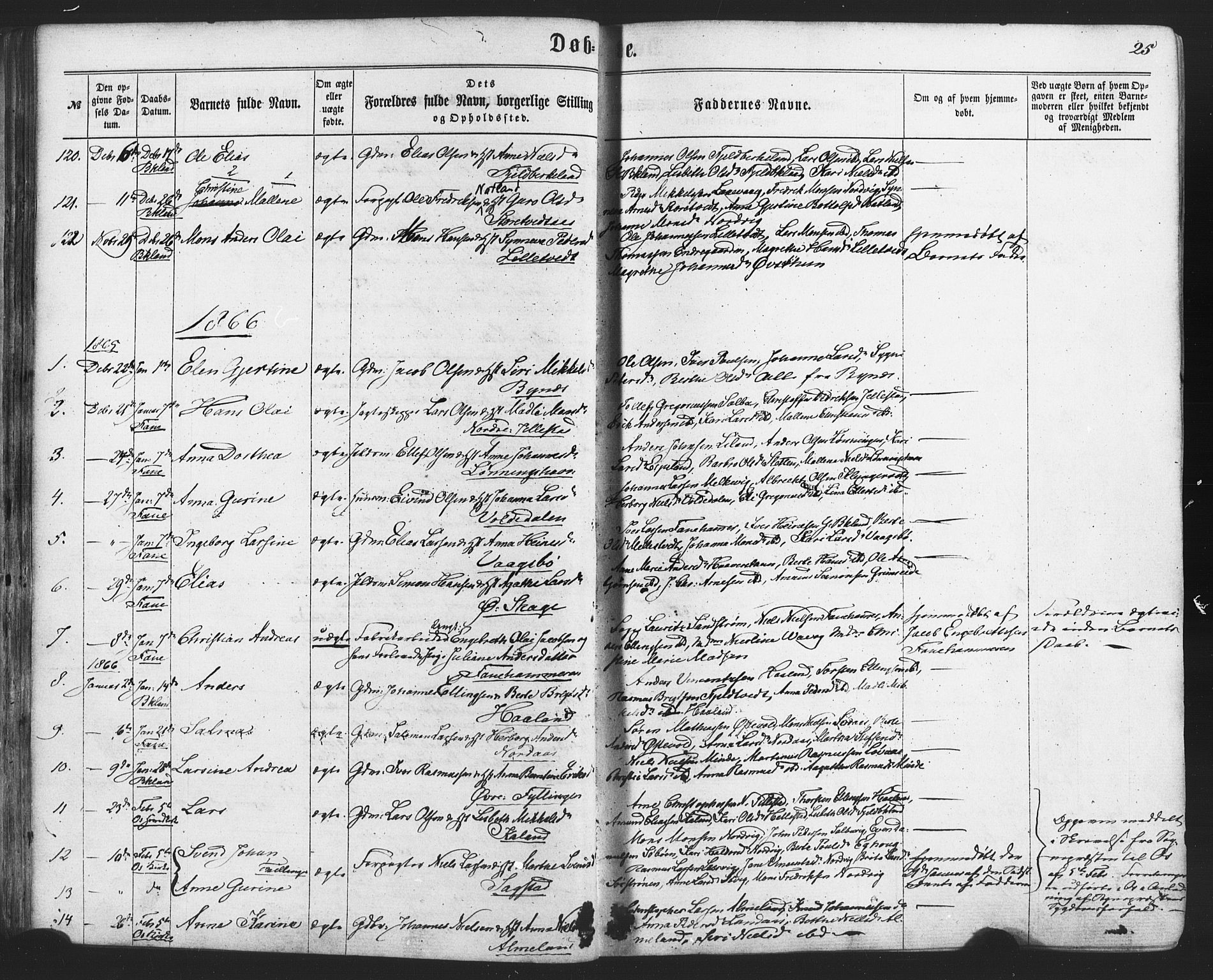 Fana Sokneprestembete, SAB/A-75101/H/Haa/Haaa/L0012: Parish register (official) no. A 12, 1862-1878, p. 25
