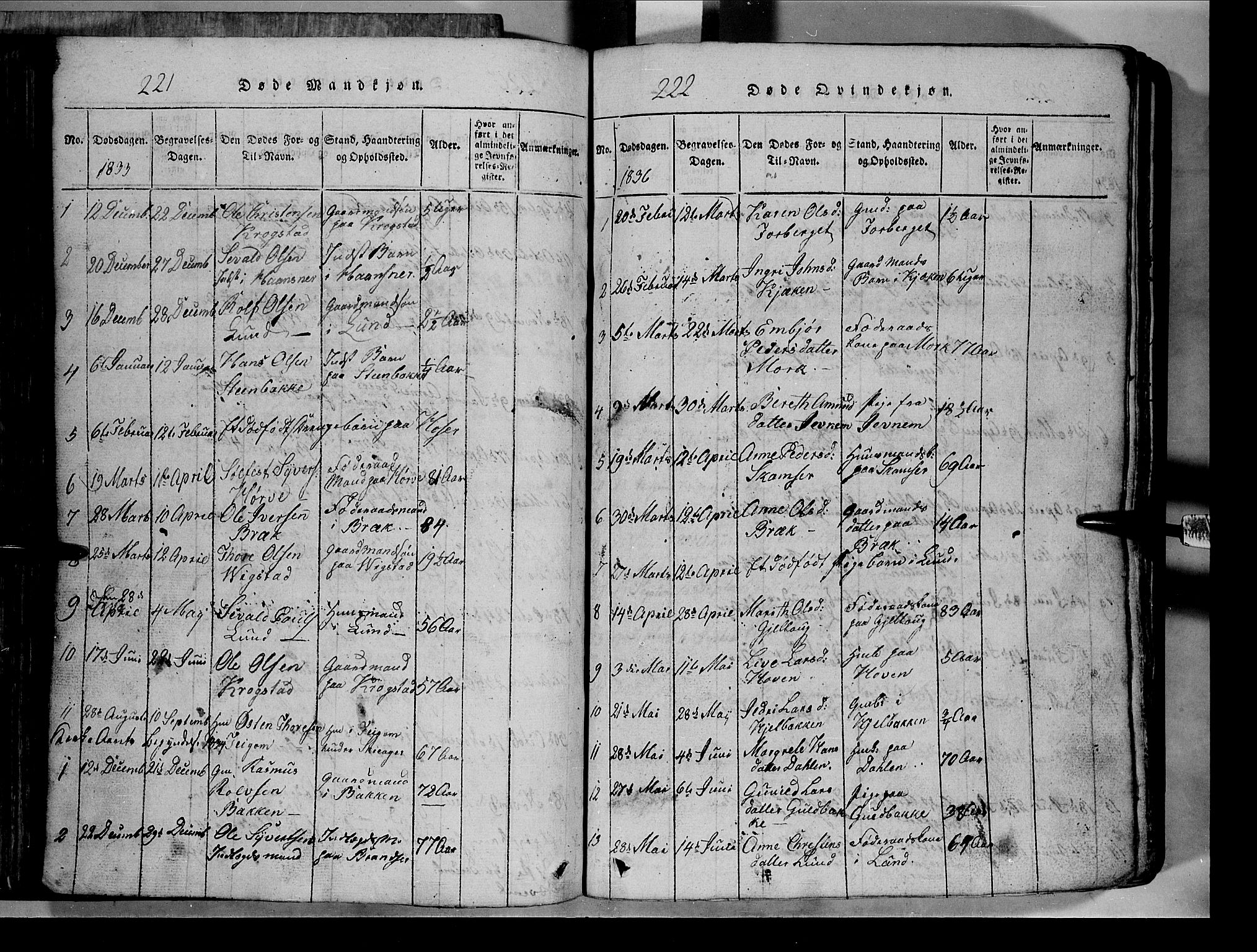 Lom prestekontor, SAH/PREST-070/L/L0003: Parish register (copy) no. 3, 1815-1844, p. 221-222
