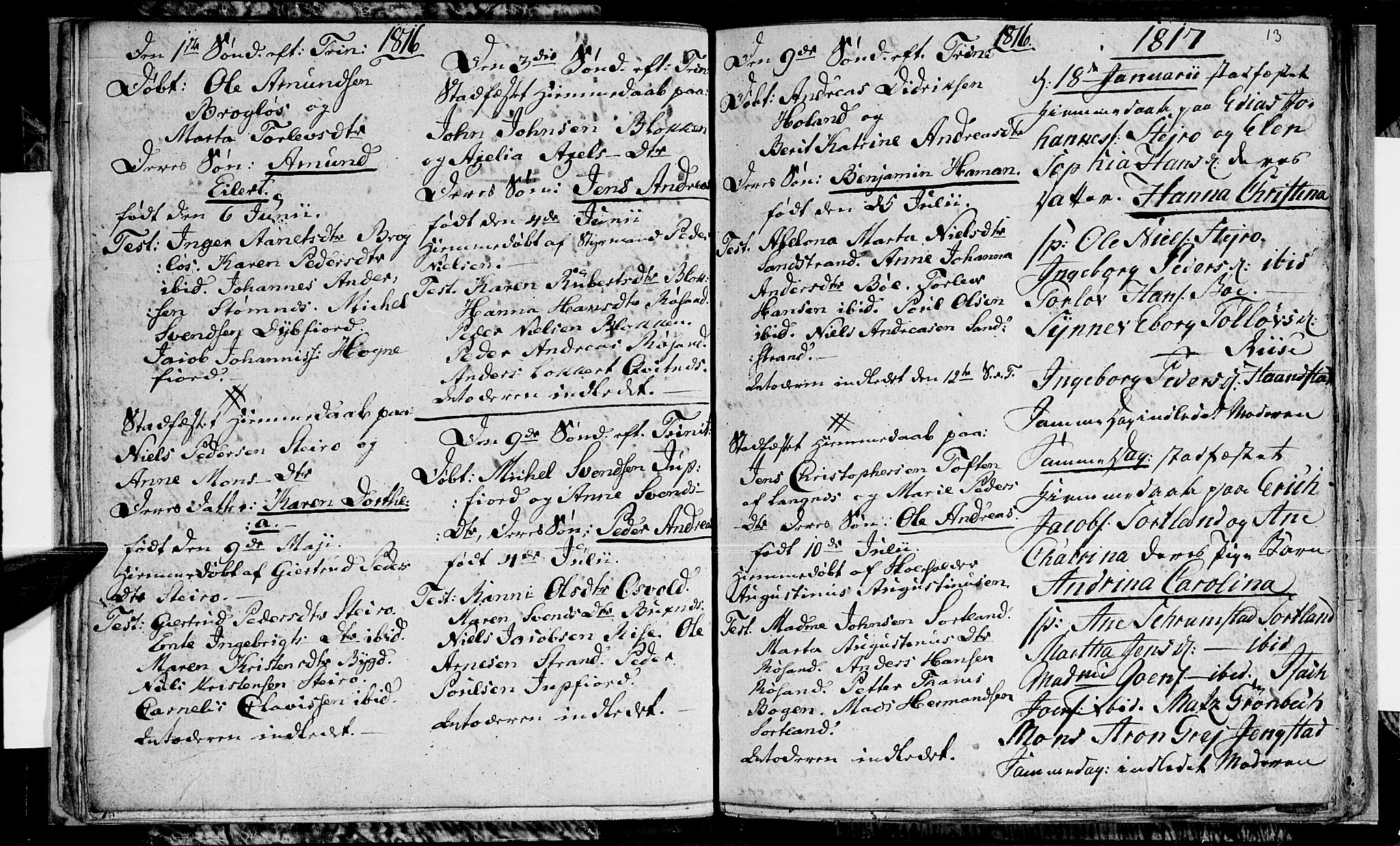 Ministerialprotokoller, klokkerbøker og fødselsregistre - Nordland, SAT/A-1459/895/L1368: Parish register (official) no. 895A03, 1812-1818, p. 13