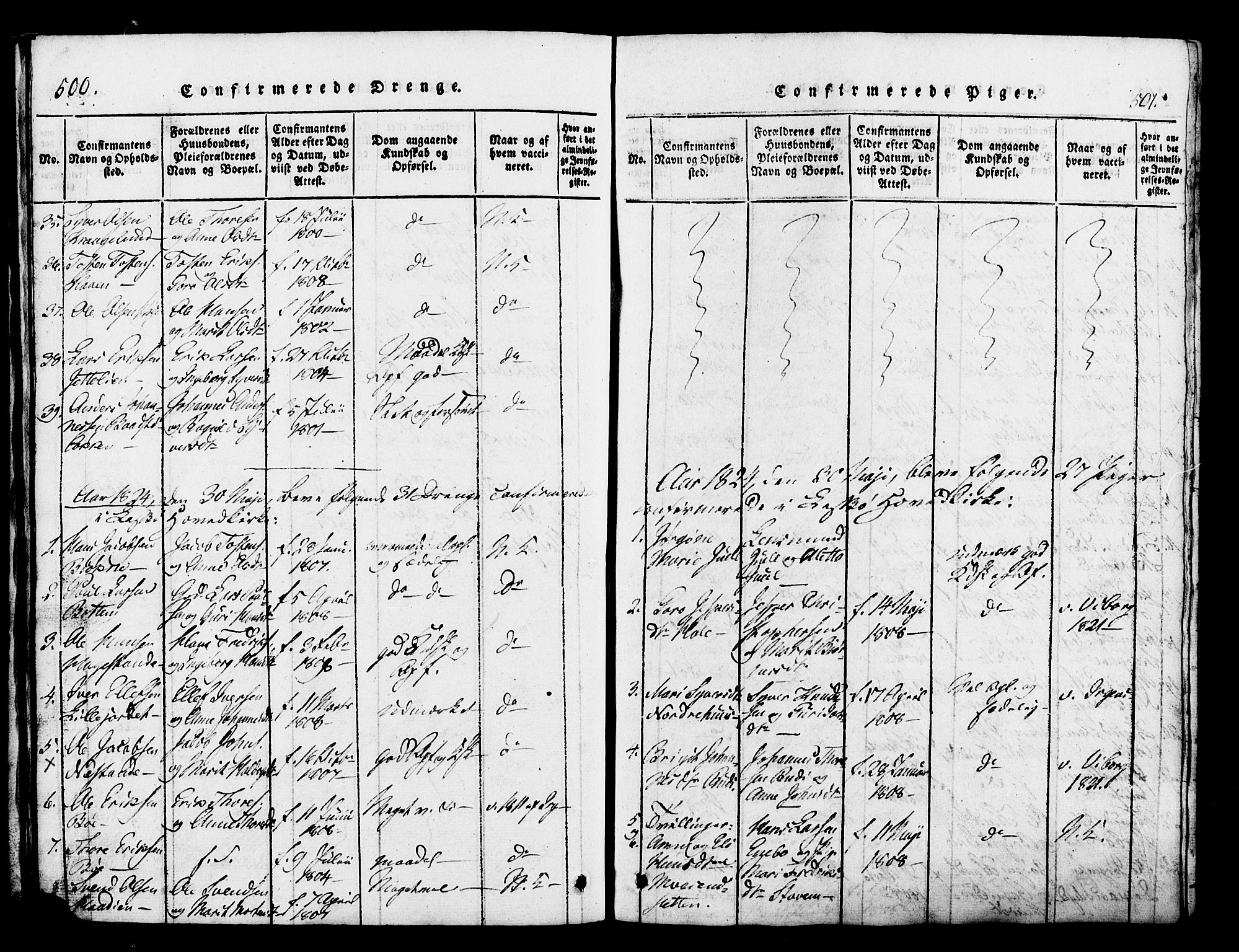 Lesja prestekontor, SAH/PREST-068/H/Ha/Hab/L0001: Parish register (copy) no. 1, 1820-1831, p. 500-501