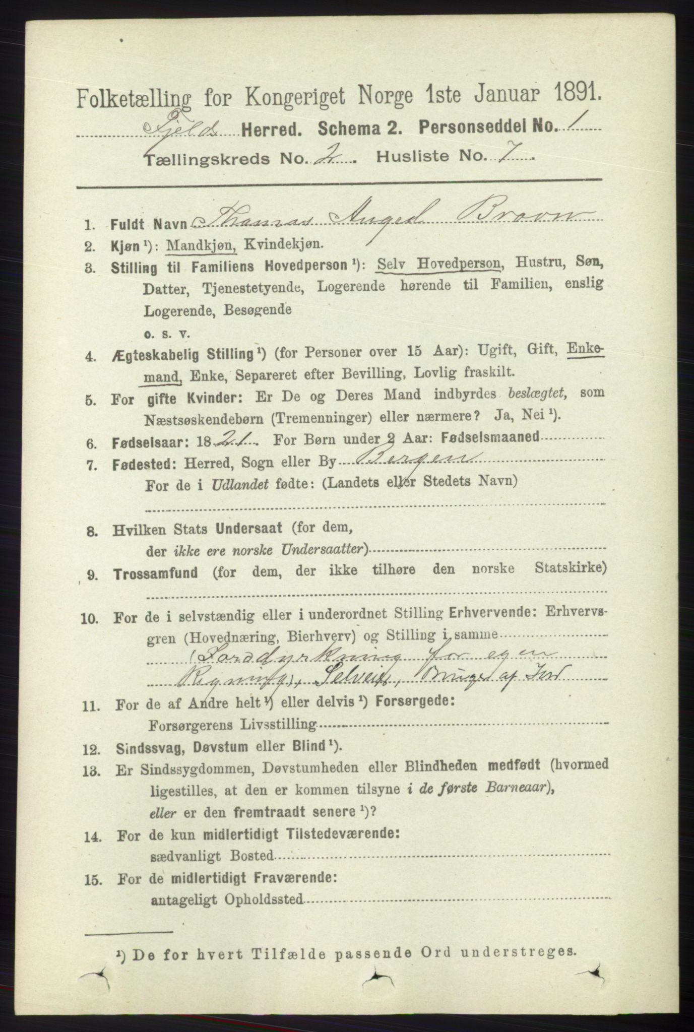 RA, 1891 census for 1246 Fjell, 1891, p. 736