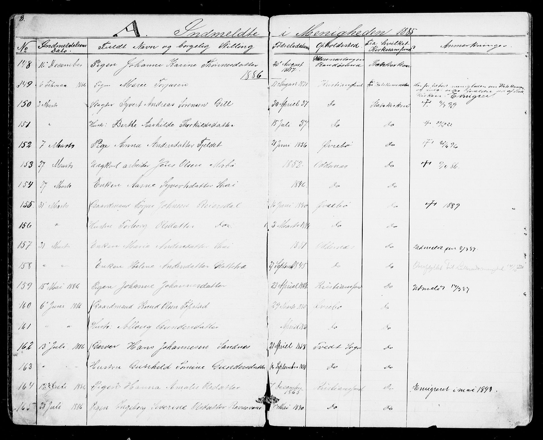 Den evangelisk-lutherske frikirke, Kristiansand, SAK/1292-0017/F/Fa/L0001: Dissenter register no. F 9, 1877-1888, p. 8