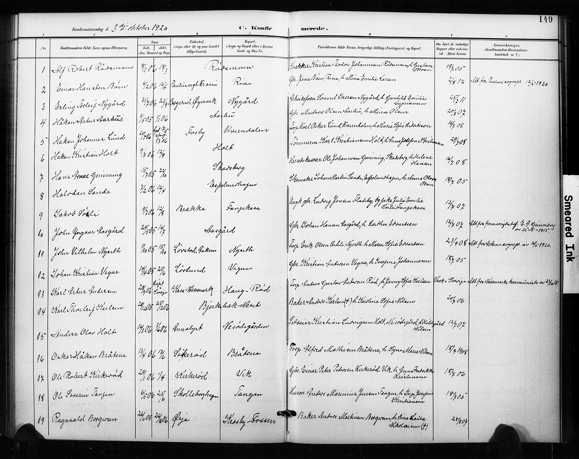 Aremark prestekontor Kirkebøker, AV/SAO-A-10899/G/Ga/L0002: Parish register (copy) no. I 2, 1901-1928, p. 149