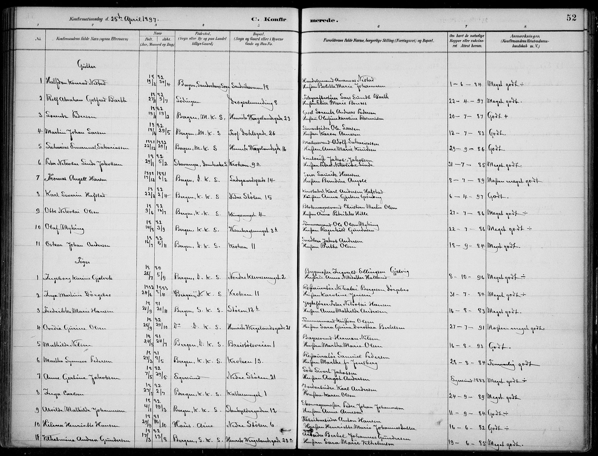 Mariakirken Sokneprestembete, AV/SAB-A-76901/H/Hab/L0008: Parish register (copy) no. A 8, 1889-1908, p. 52