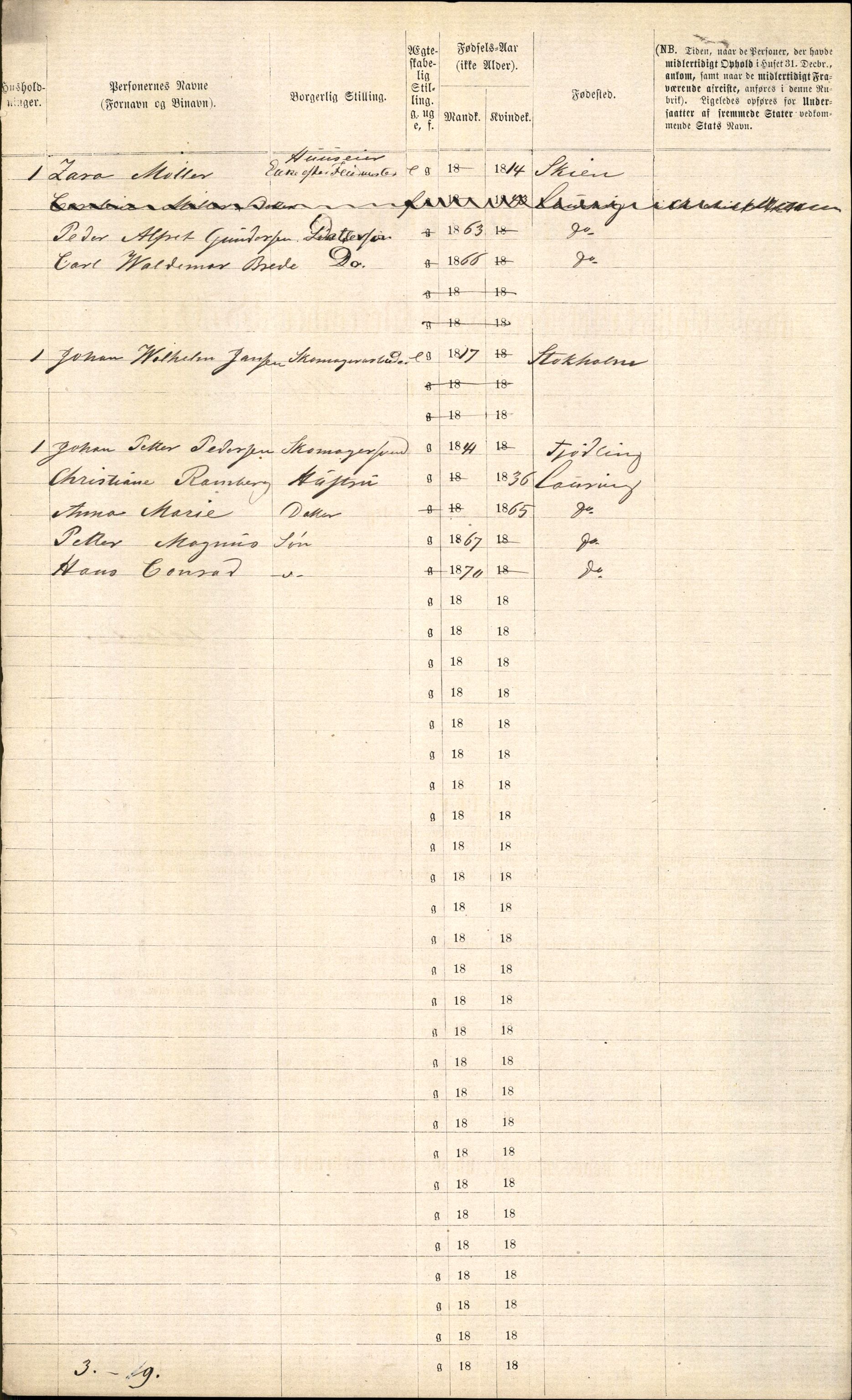 RA, 1870 census for 0707 Larvik, 1870, p. 96