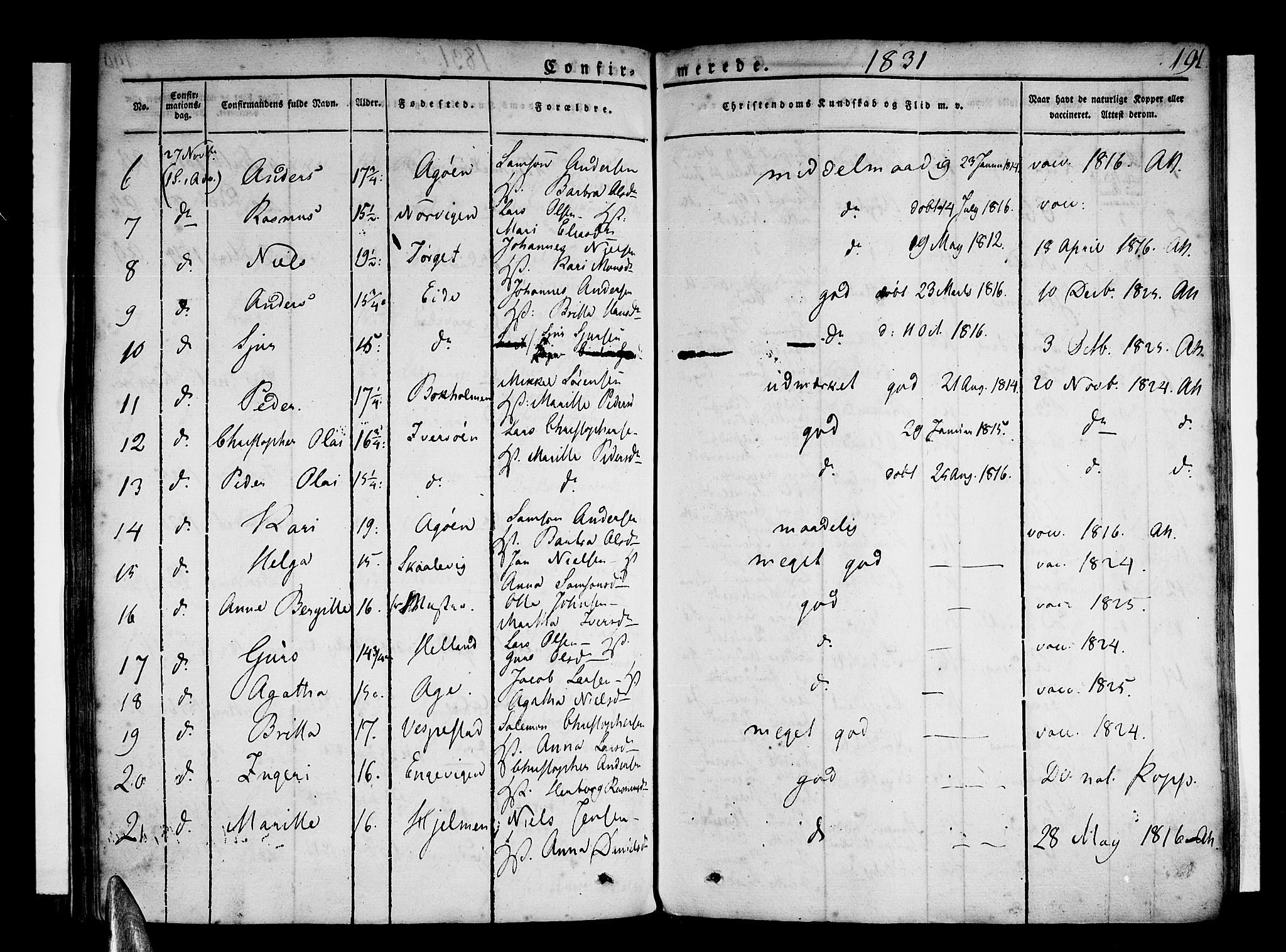 Stord sokneprestembete, AV/SAB-A-78201/H/Haa: Parish register (official) no. A 6, 1826-1840, p. 191