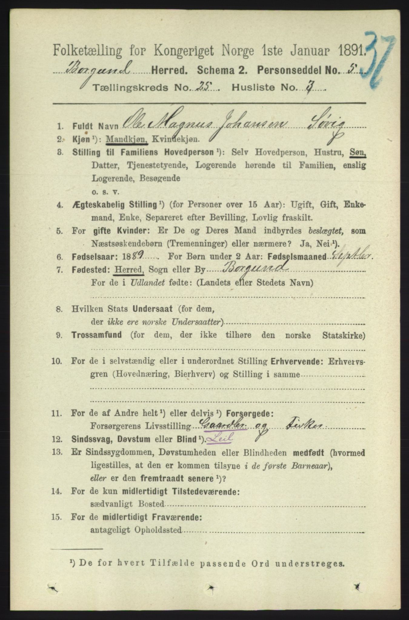 RA, 1891 census for 1531 Borgund, 1891, p. 7273