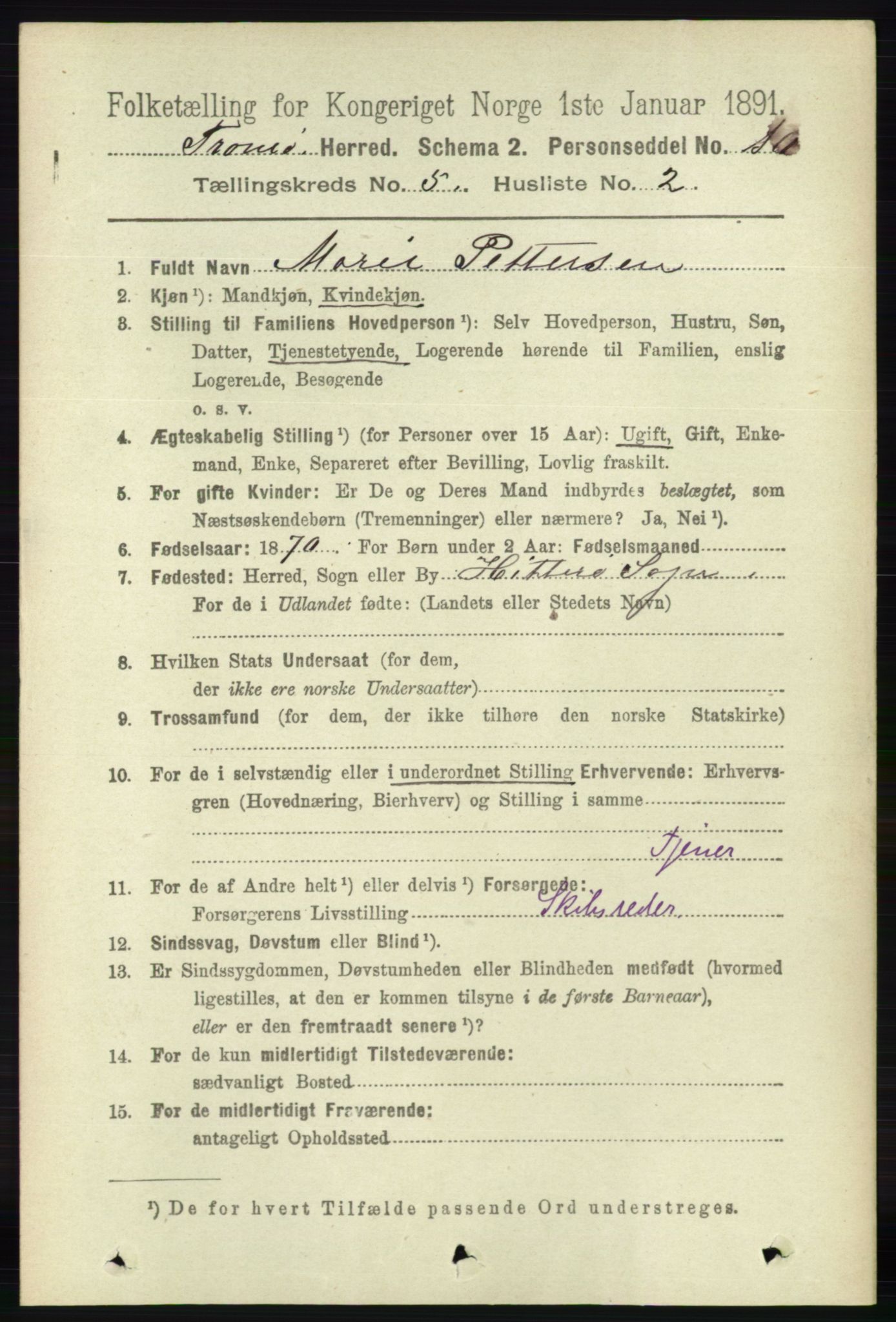 RA, 1891 census for 0921 Tromøy, 1891, p. 2210