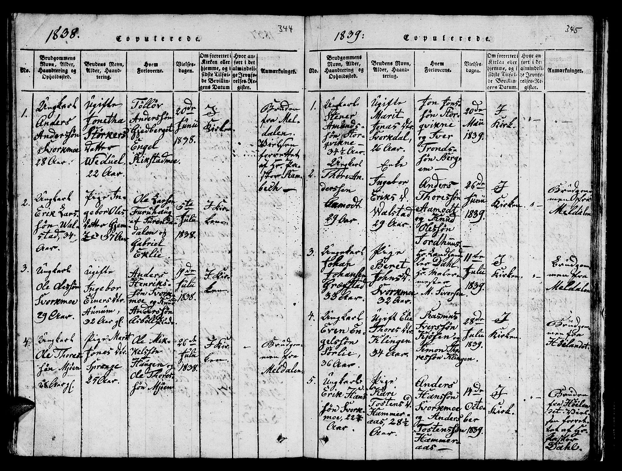 Ministerialprotokoller, klokkerbøker og fødselsregistre - Sør-Trøndelag, SAT/A-1456/671/L0842: Parish register (copy) no. 671C01, 1816-1867, p. 344-345