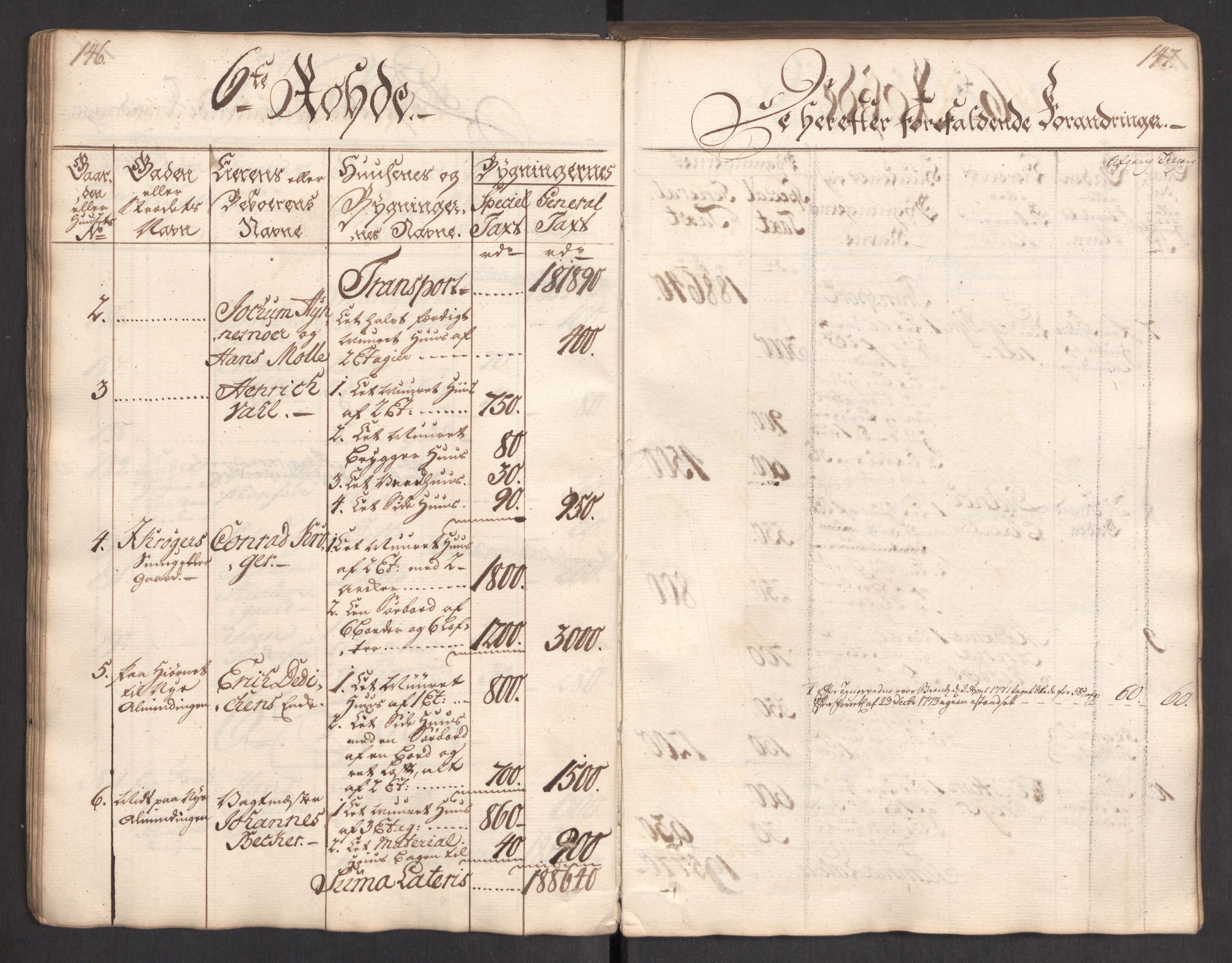 Kommersekollegiet, Brannforsikringskontoret 1767-1814, RA/EA-5458/F/Fa/L0004/0002: Bergen / Branntakstprotokoll, 1767, p. 146-147