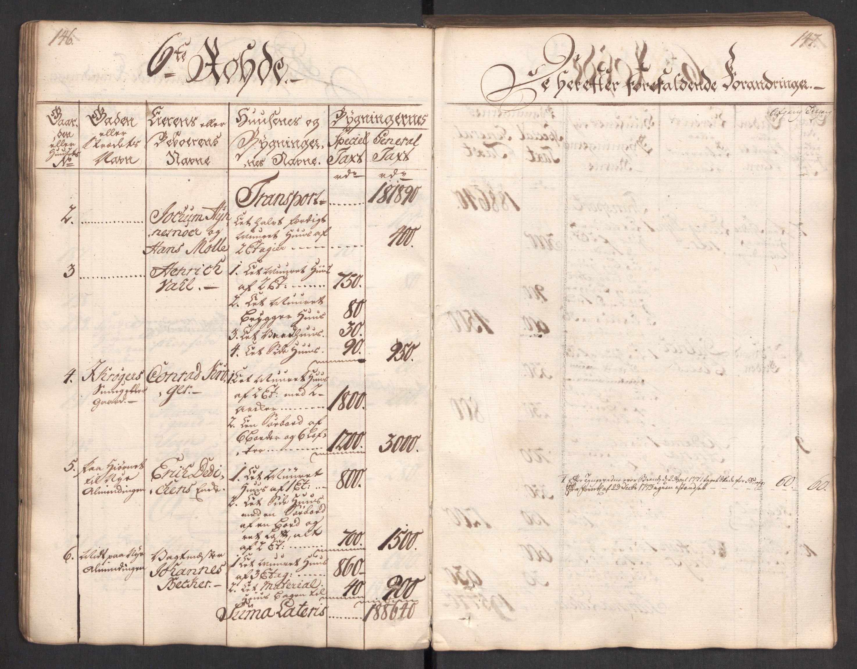 Kommersekollegiet, Brannforsikringskontoret 1767-1814, AV/RA-EA-5458/F/Fa/L0004/0002: Bergen / Branntakstprotokoll, 1767, p. 146-147