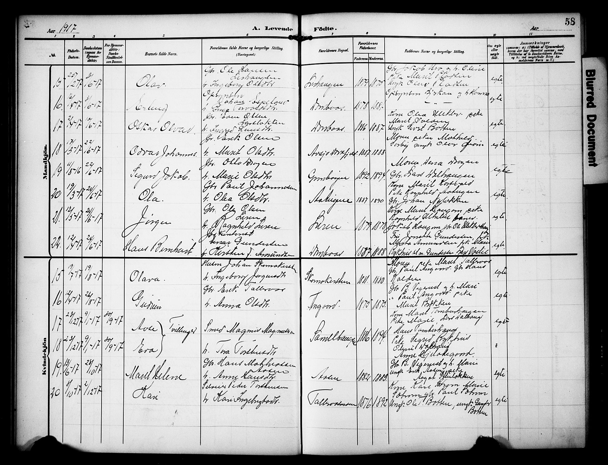 Dovre prestekontor, AV/SAH-PREST-066/H/Ha/Hab/L0003: Parish register (copy) no. 3, 1907-1929, p. 58