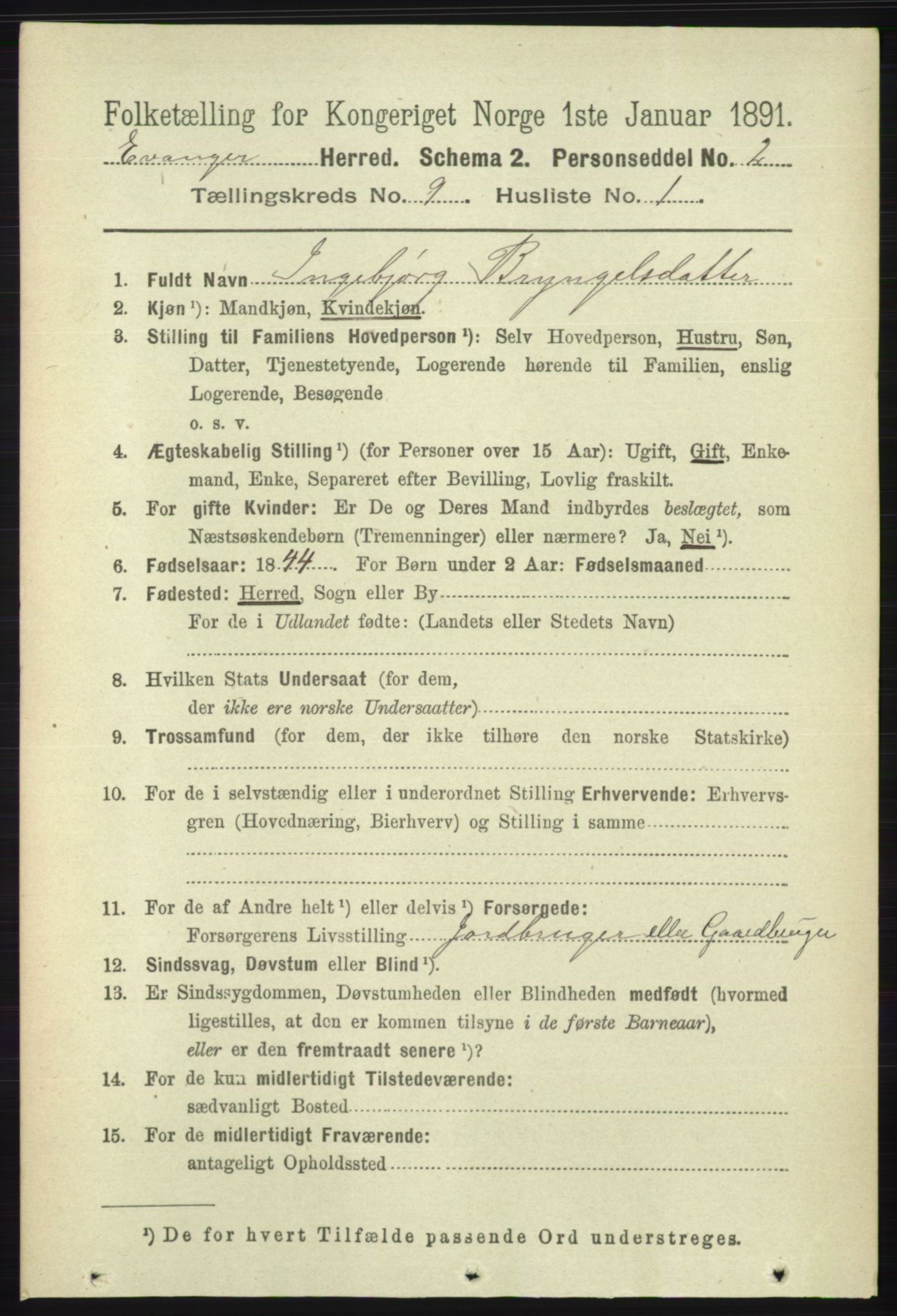 RA, 1891 census for 1237 Evanger, 1891, p. 2350