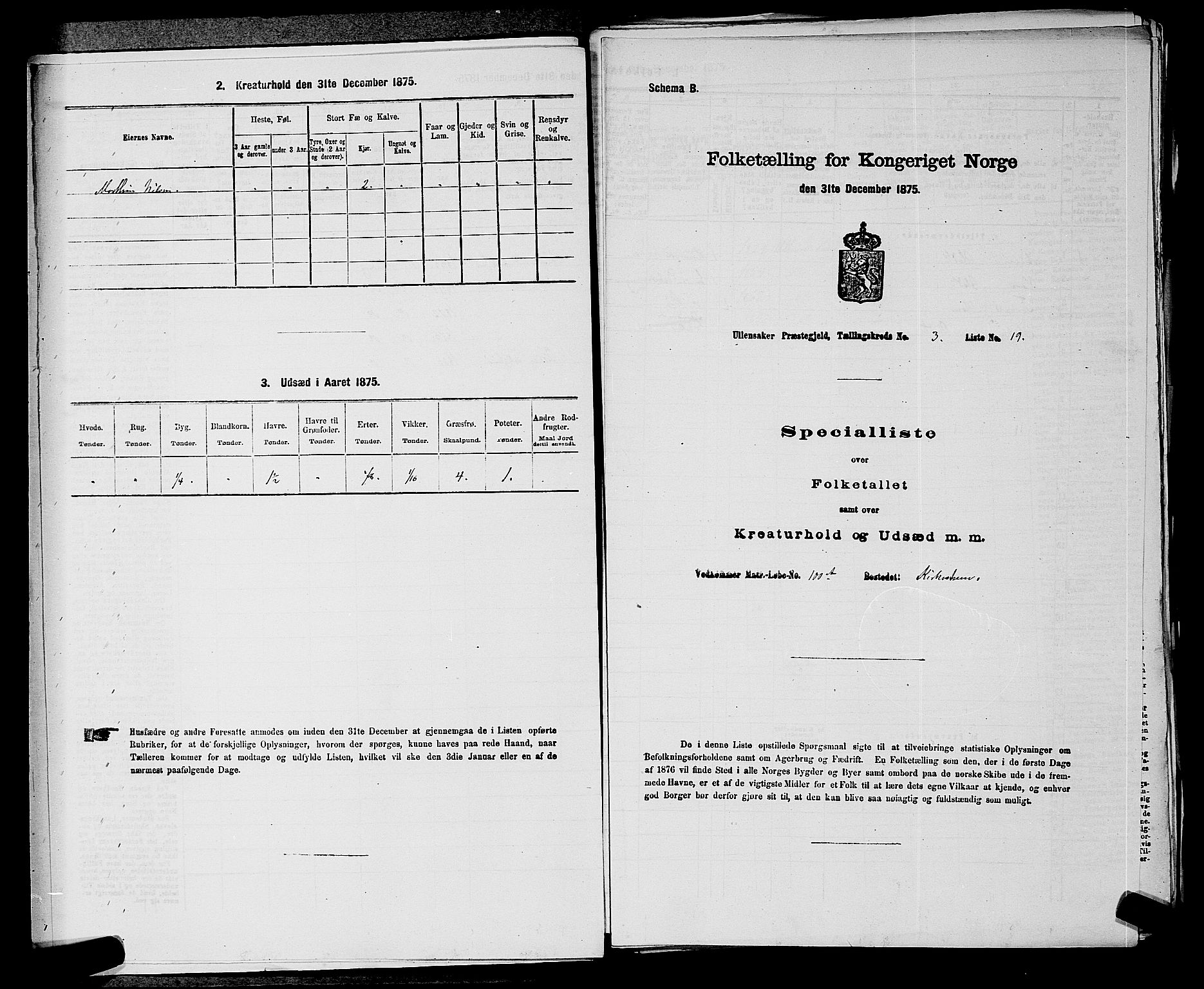 RA, 1875 census for 0235P Ullensaker, 1875, p. 335