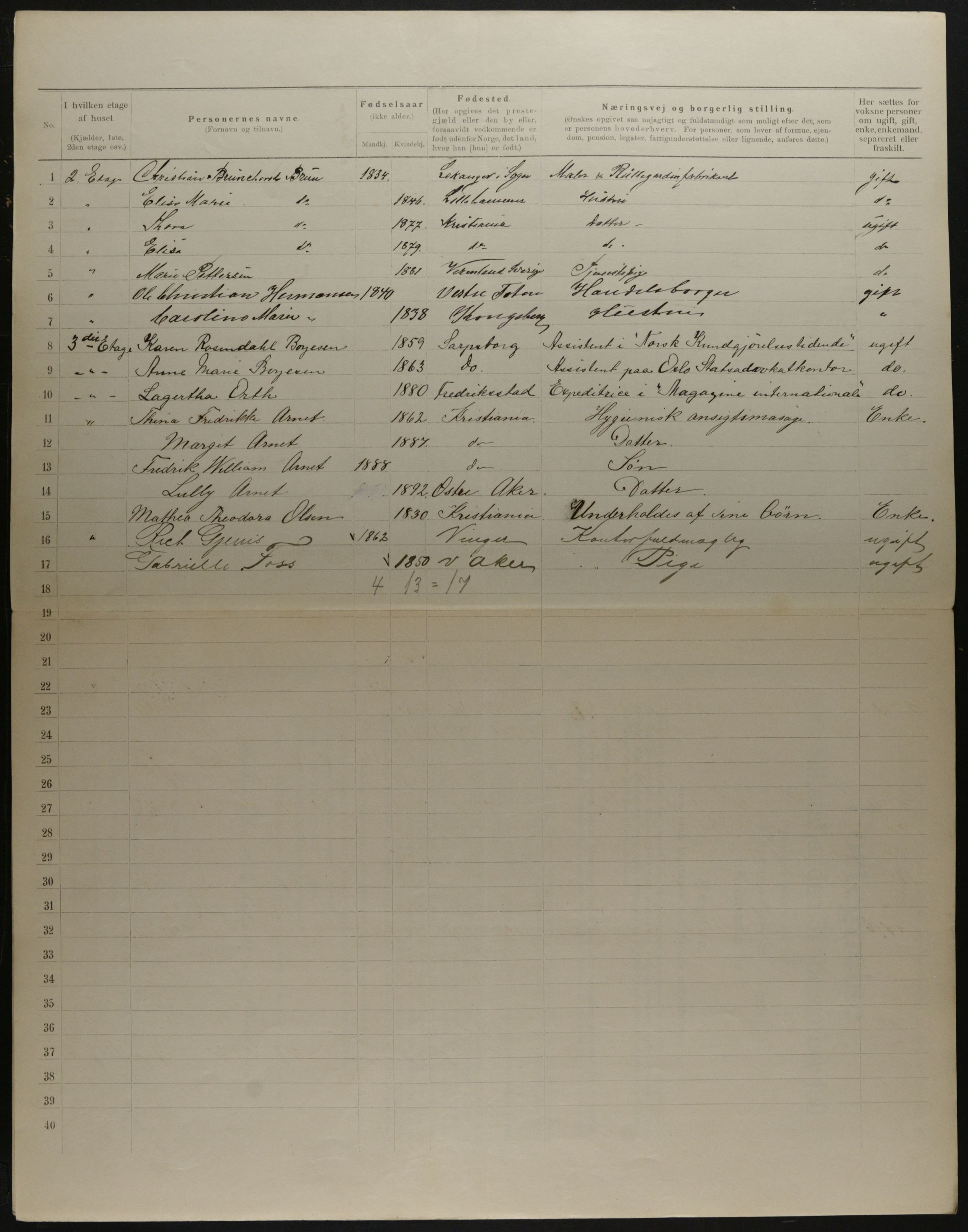 OBA, Municipal Census 1901 for Kristiania, 1901, p. 17459