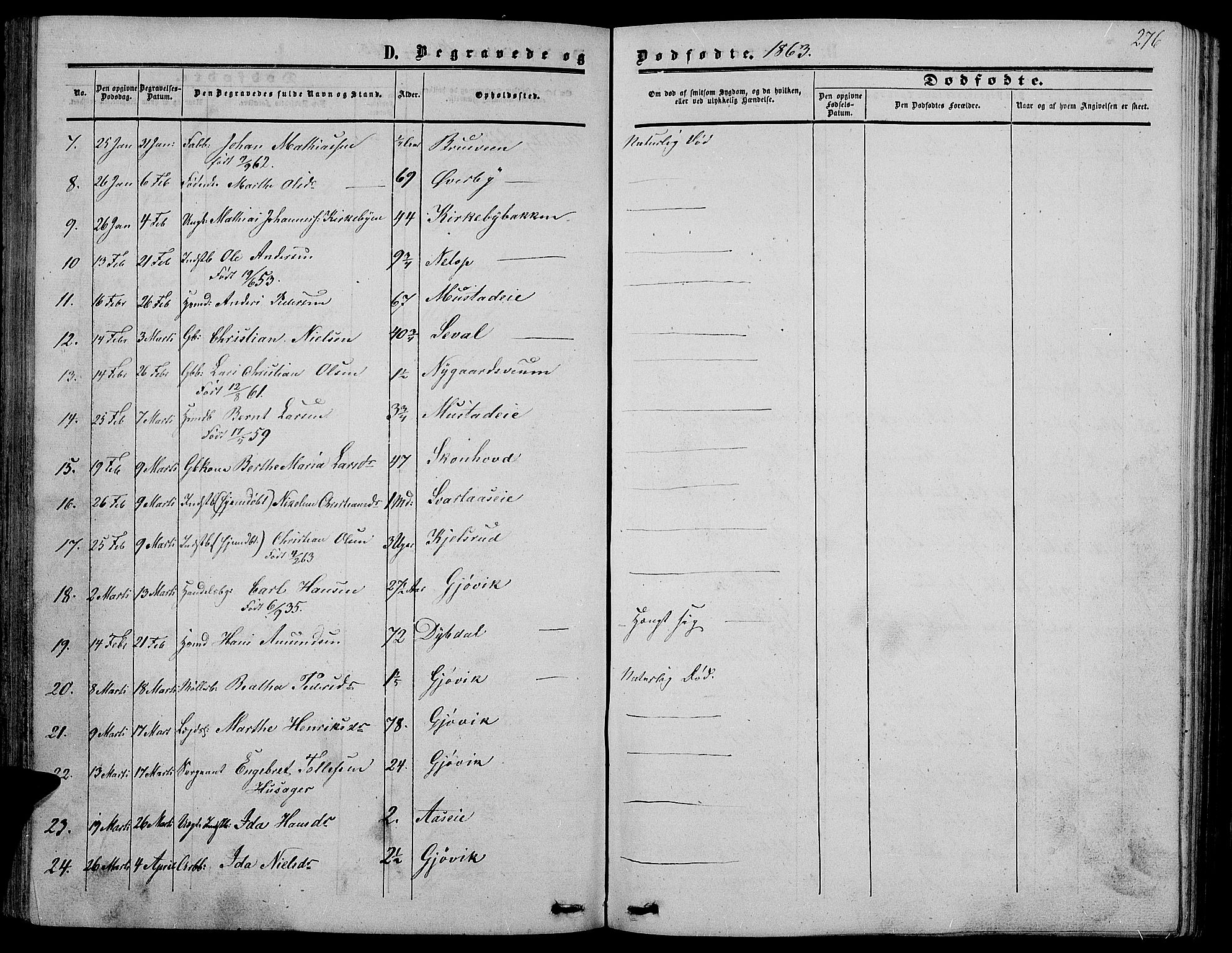 Vardal prestekontor, SAH/PREST-100/H/Ha/Hab/L0005: Parish register (copy) no. 5, 1854-1868, p. 276