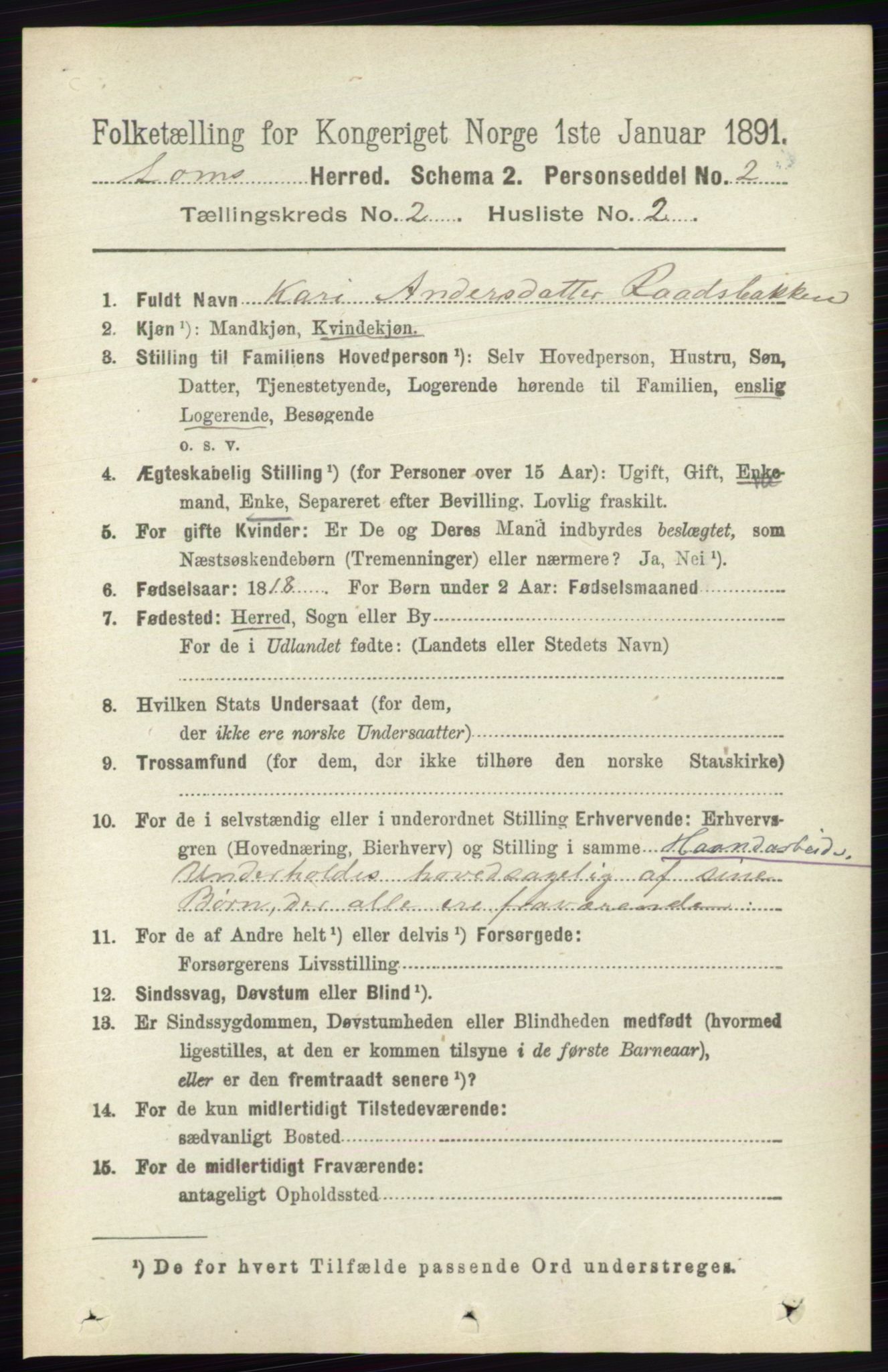 RA, 1891 census for 0514 Lom, 1891, p. 796