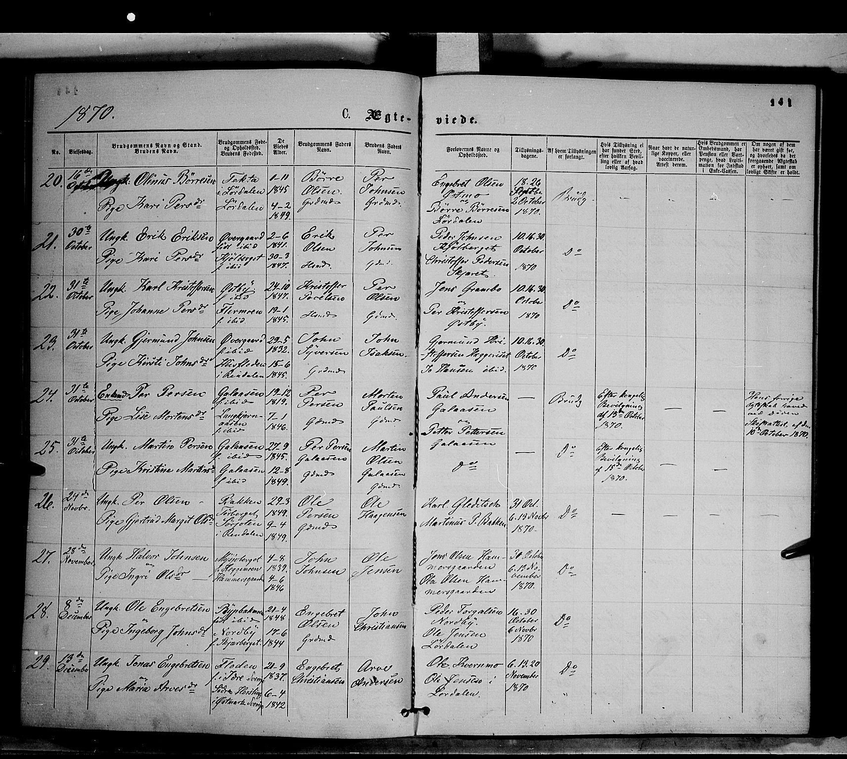 Trysil prestekontor, AV/SAH-PREST-046/H/Ha/Haa/L0006: Parish register (official) no. 6, 1866-1873, p. 141