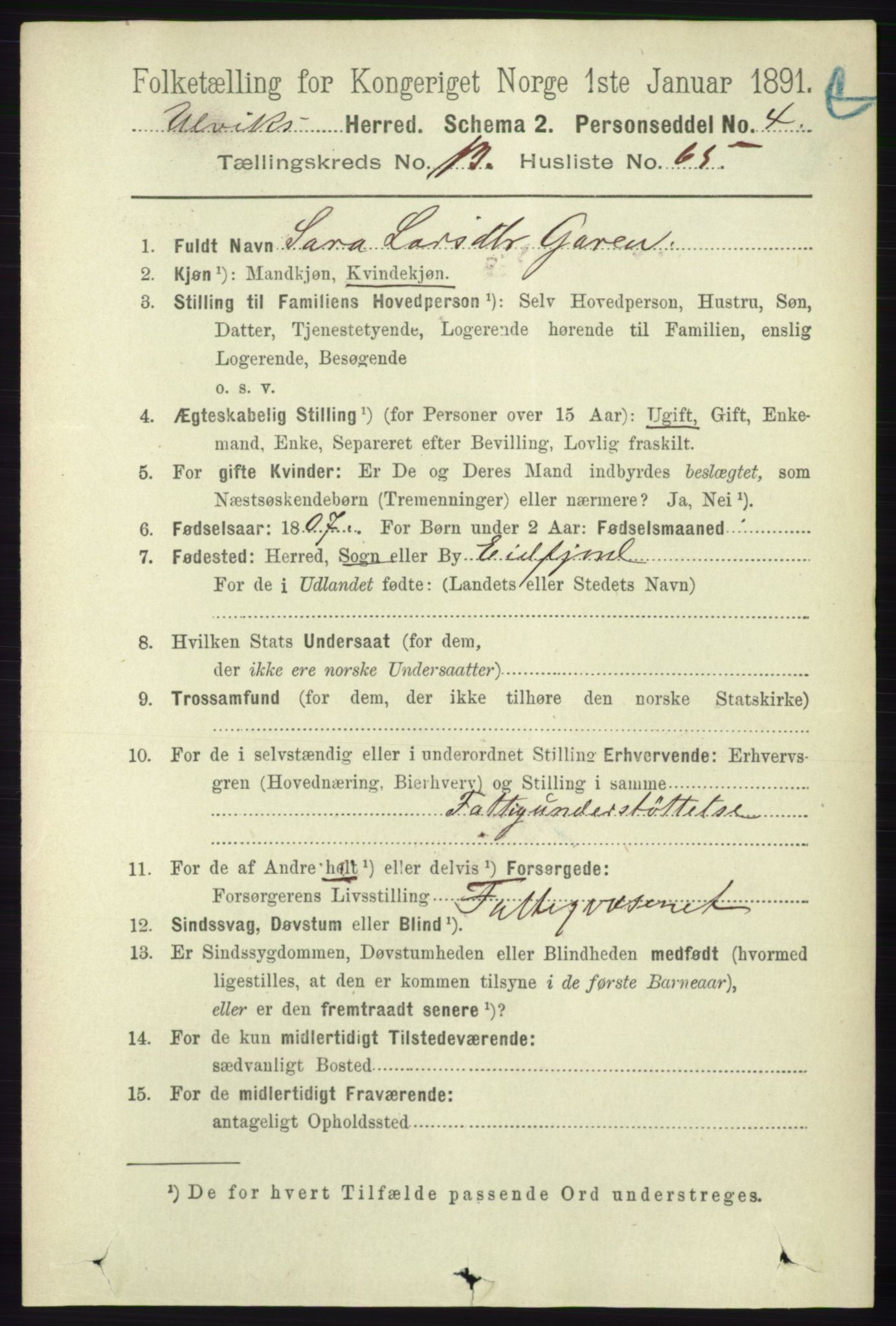 RA, 1891 census for 1233 Ulvik, 1891, p. 4204