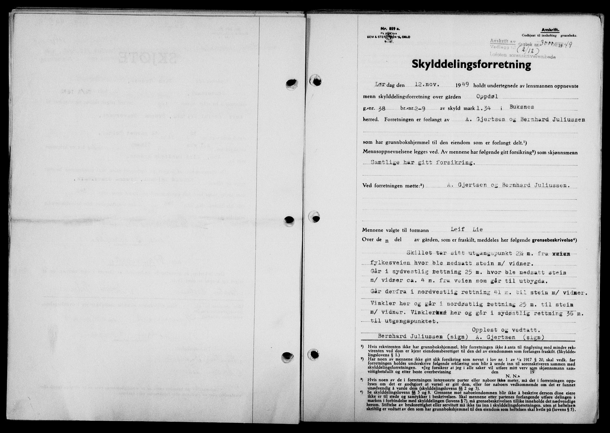 Lofoten sorenskriveri, SAT/A-0017/1/2/2C/L0022a: Mortgage book no. 22a, 1949-1950, Diary no: : 3000/1949