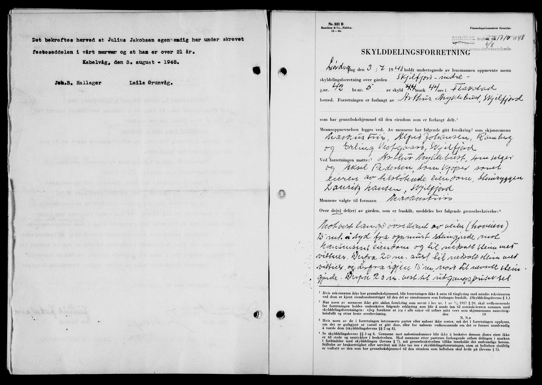 Lofoten sorenskriveri, SAT/A-0017/1/2/2C/L0019a: Mortgage book no. 19a, 1948-1948, Diary no: : 1710/1948