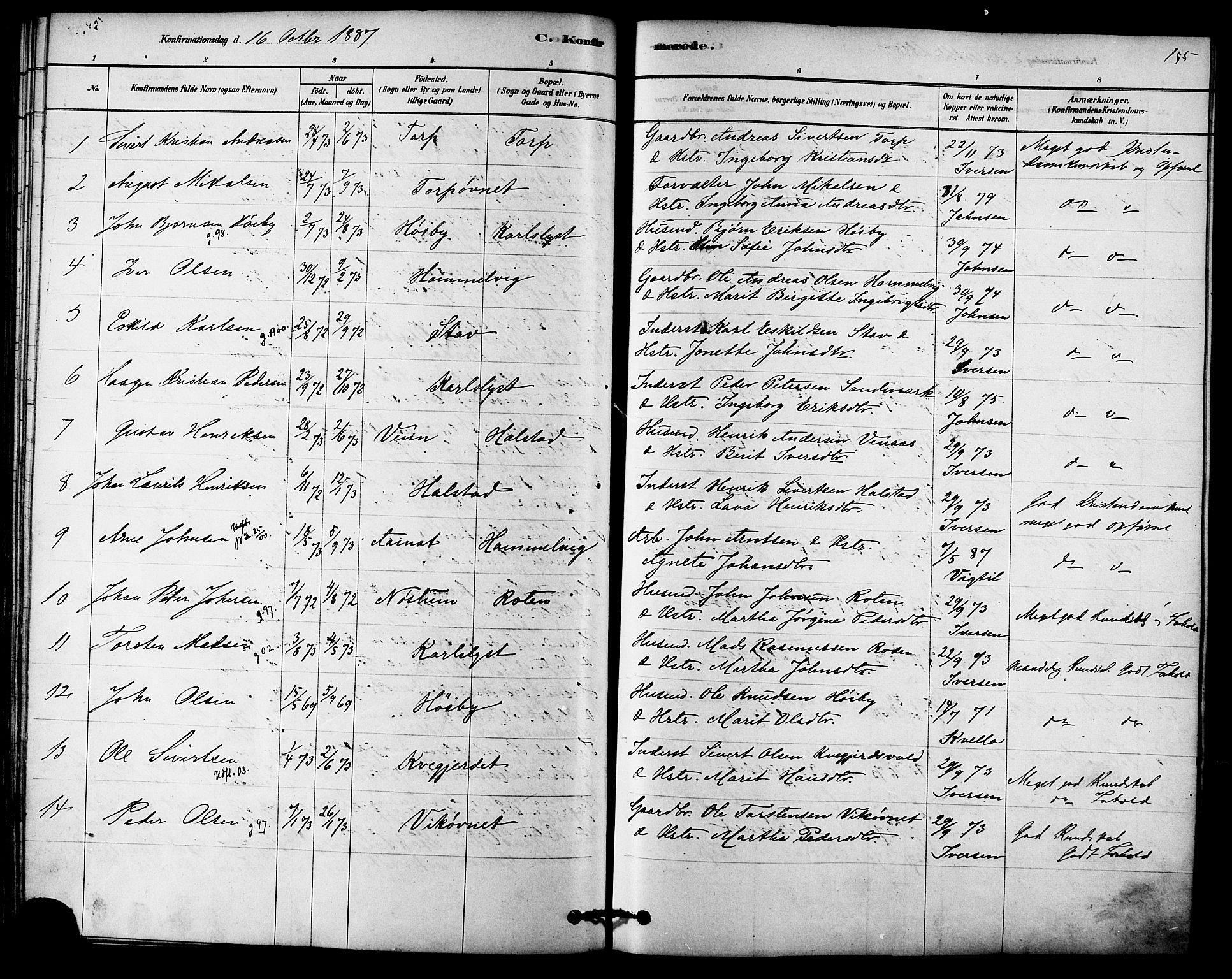 Ministerialprotokoller, klokkerbøker og fødselsregistre - Sør-Trøndelag, SAT/A-1456/616/L0410: Parish register (official) no. 616A07, 1878-1893, p. 155