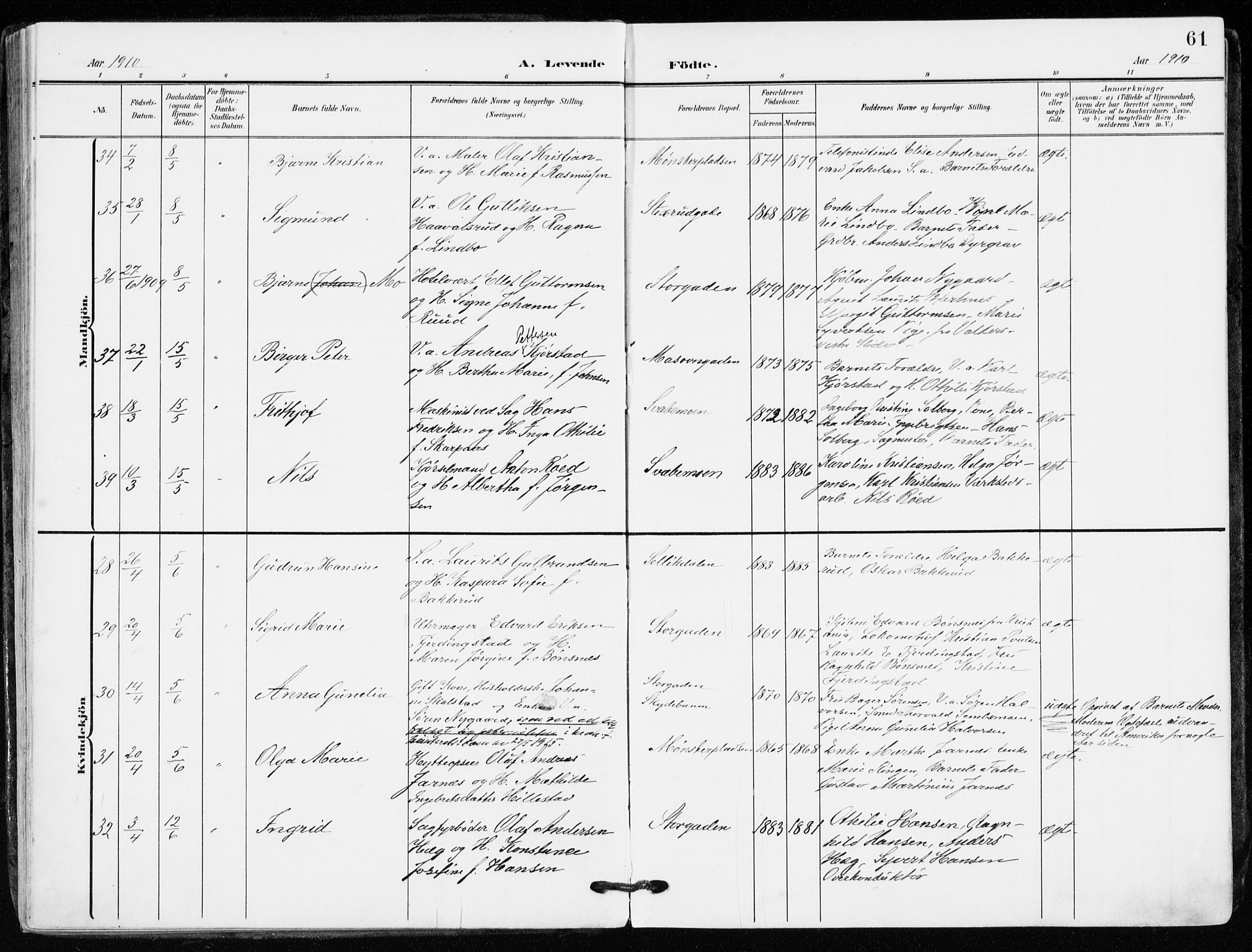 Kongsberg kirkebøker, AV/SAKO-A-22/F/Fb/L0004: Parish register (official) no. II 4, 1906-1918, p. 61