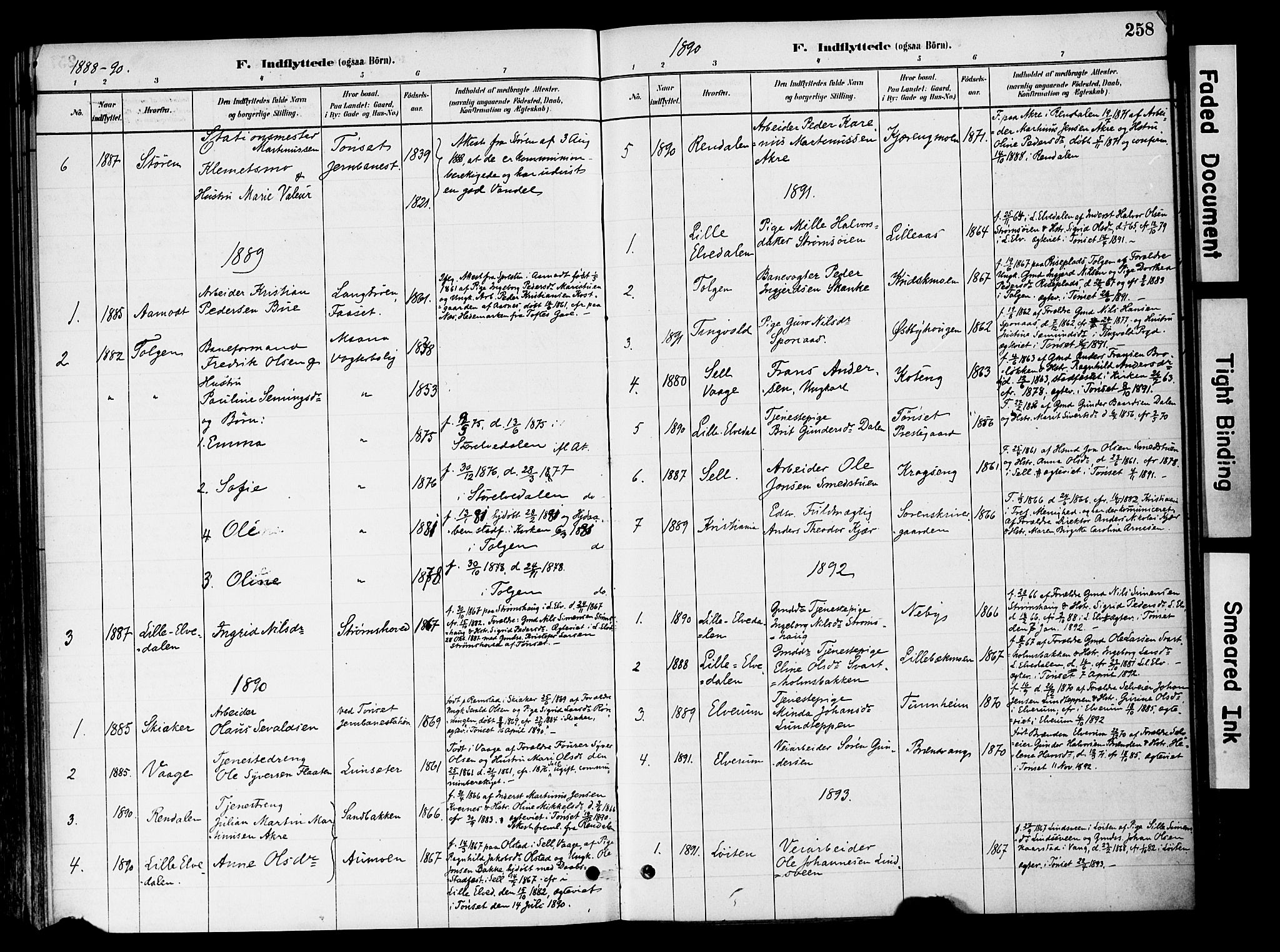 Tynset prestekontor, SAH/PREST-058/H/Ha/Haa/L0022: Parish register (official) no. 22, 1880-1899, p. 258