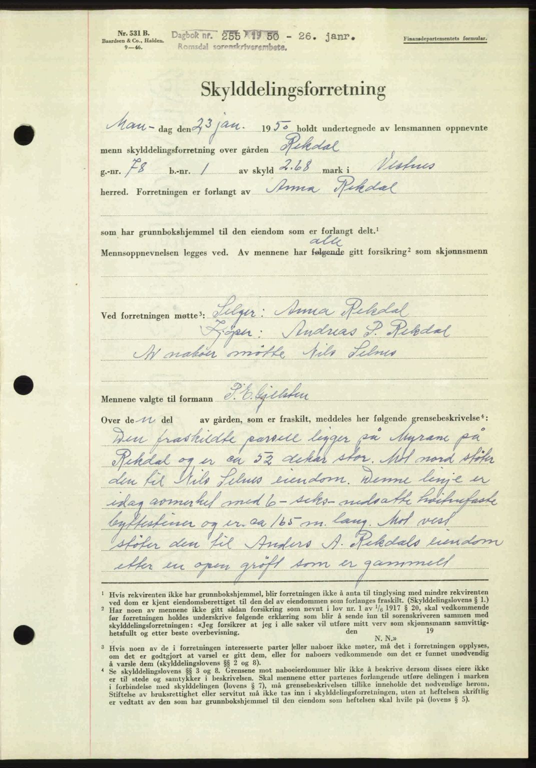 Romsdal sorenskriveri, AV/SAT-A-4149/1/2/2C: Mortgage book no. A32, 1950-1950, Diary no: : 255/1950