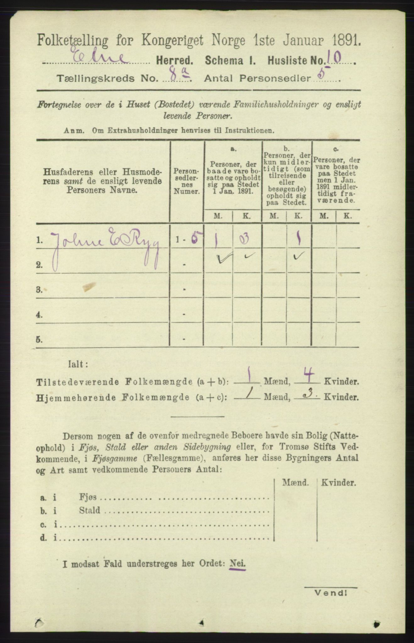 RA, 1891 census for 1211 Etne, 1891, p. 1532