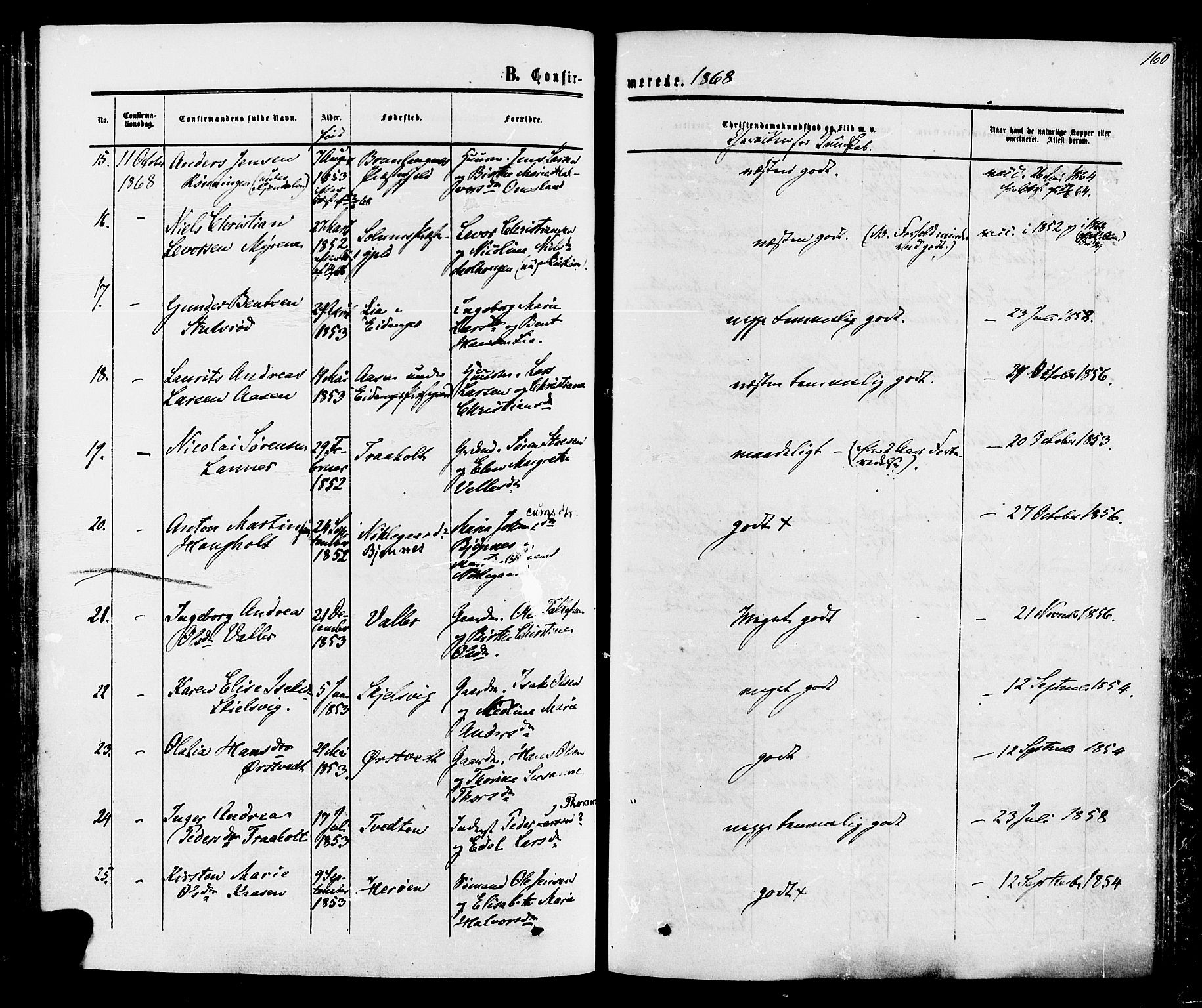 Eidanger kirkebøker, SAKO/A-261/F/Fa/L0010: Parish register (official) no. 10, 1859-1874, p. 160