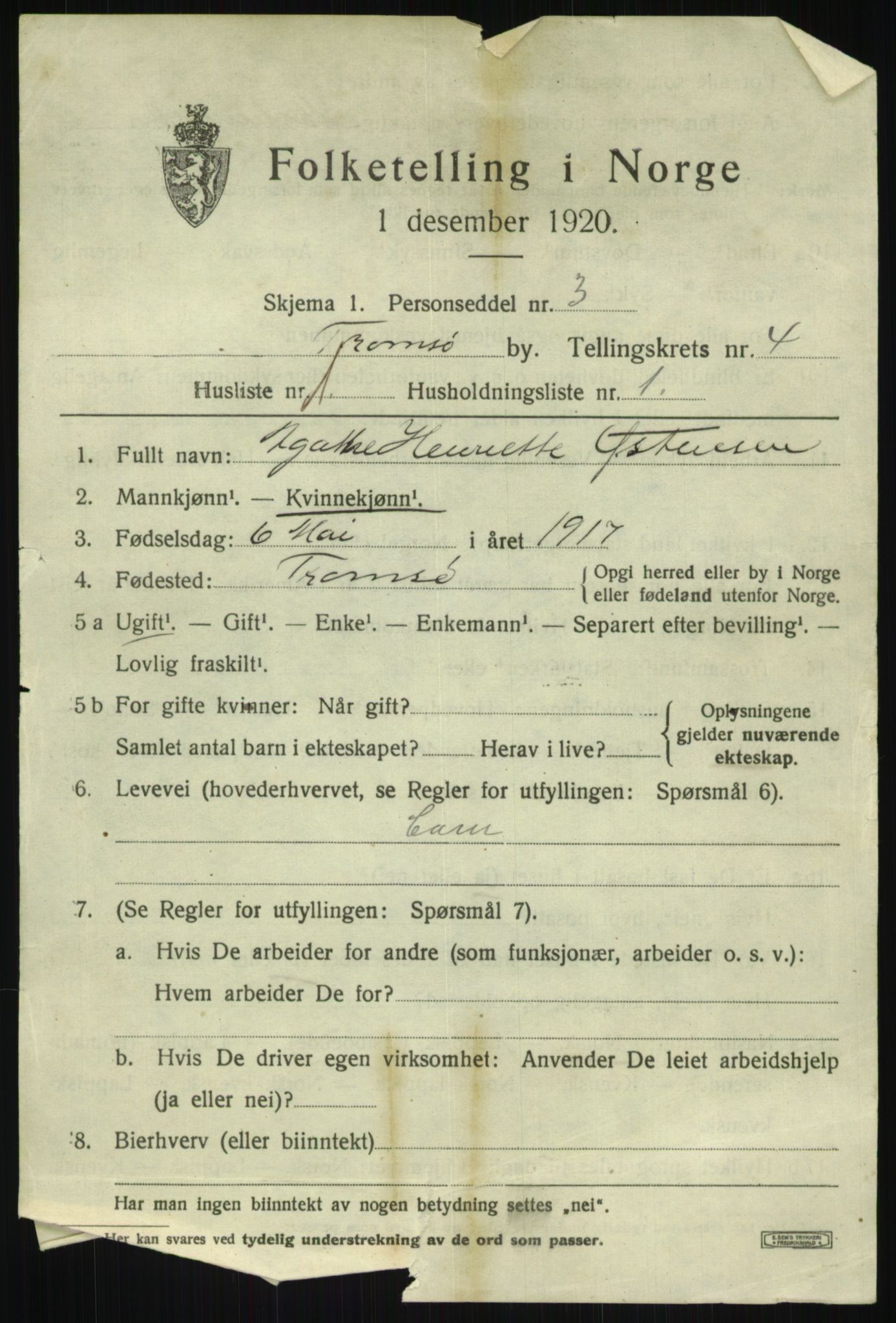 SATØ, 1920 census for Tromsø, 1920, p. 11766