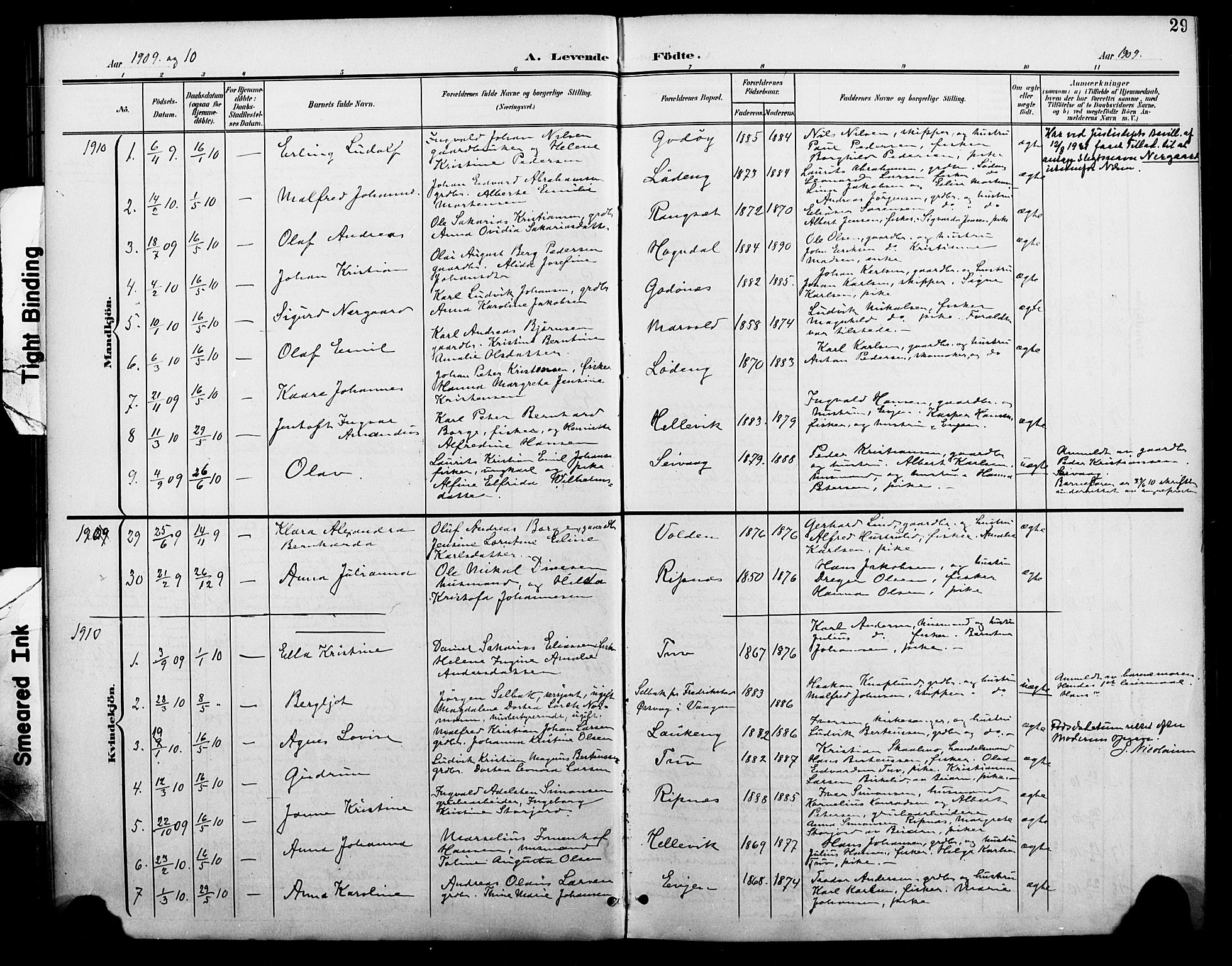 Ministerialprotokoller, klokkerbøker og fødselsregistre - Nordland, SAT/A-1459/804/L0088: Parish register (copy) no. 804C01, 1901-1917, p. 29