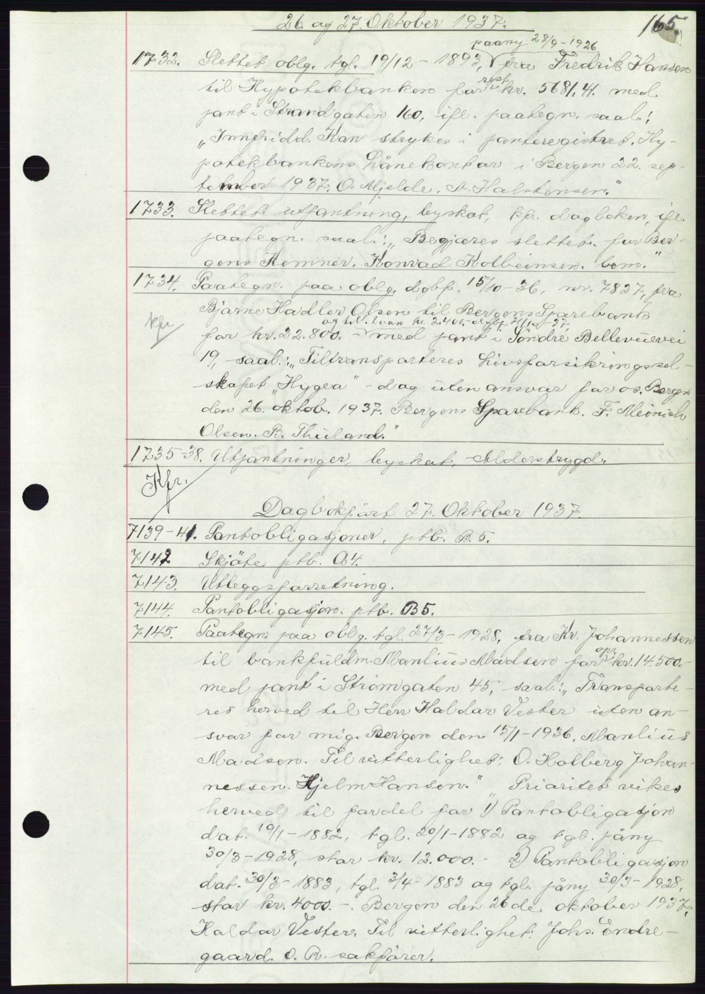 Byfogd og Byskriver i Bergen, AV/SAB-A-3401/03: Mortgage book no. C 5, 1937-1937, Diary no: : 7132/1937