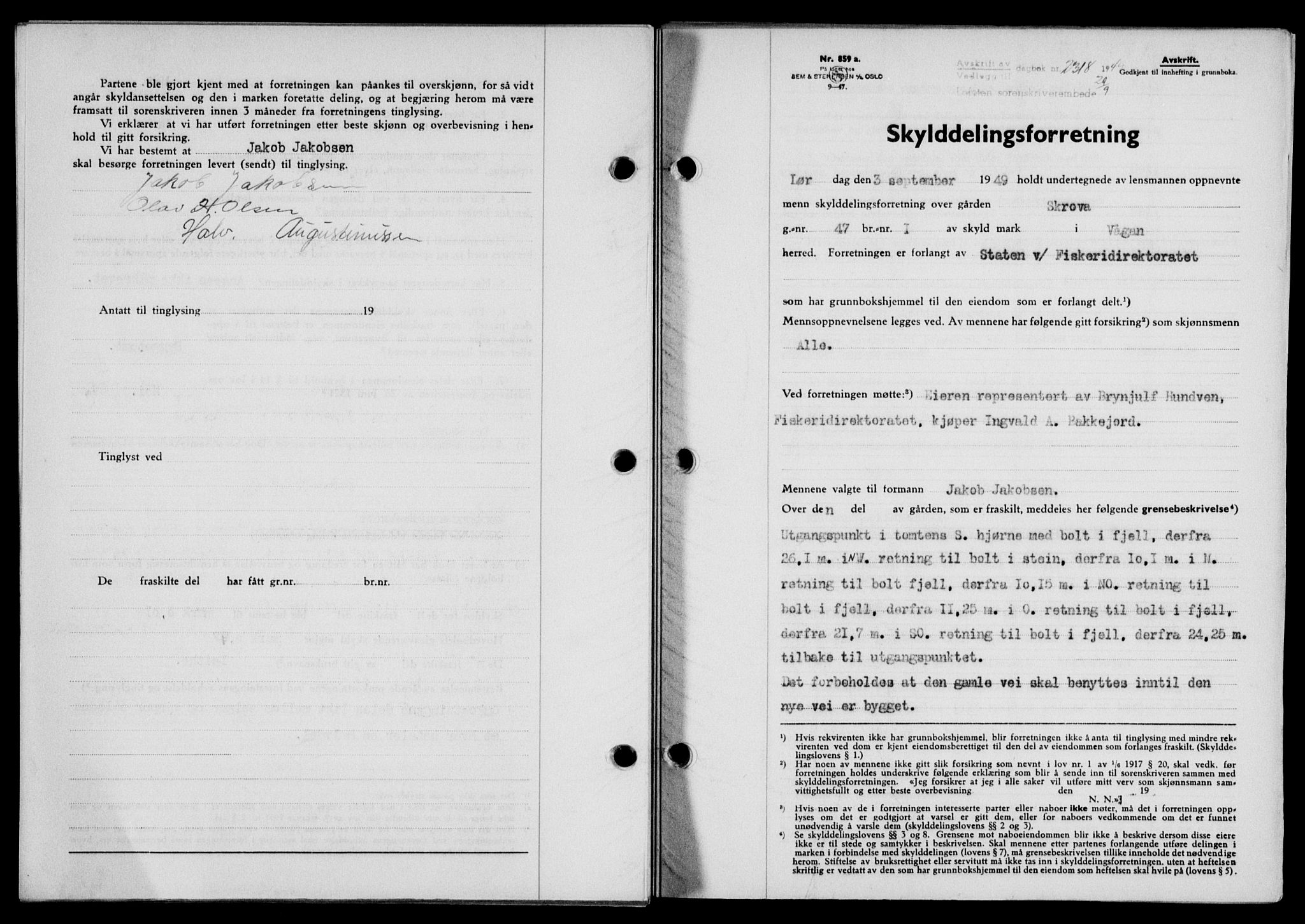Lofoten sorenskriveri, SAT/A-0017/1/2/2C/L0021a: Mortgage book no. 21a, 1949-1949, Diary no: : 2318/1949