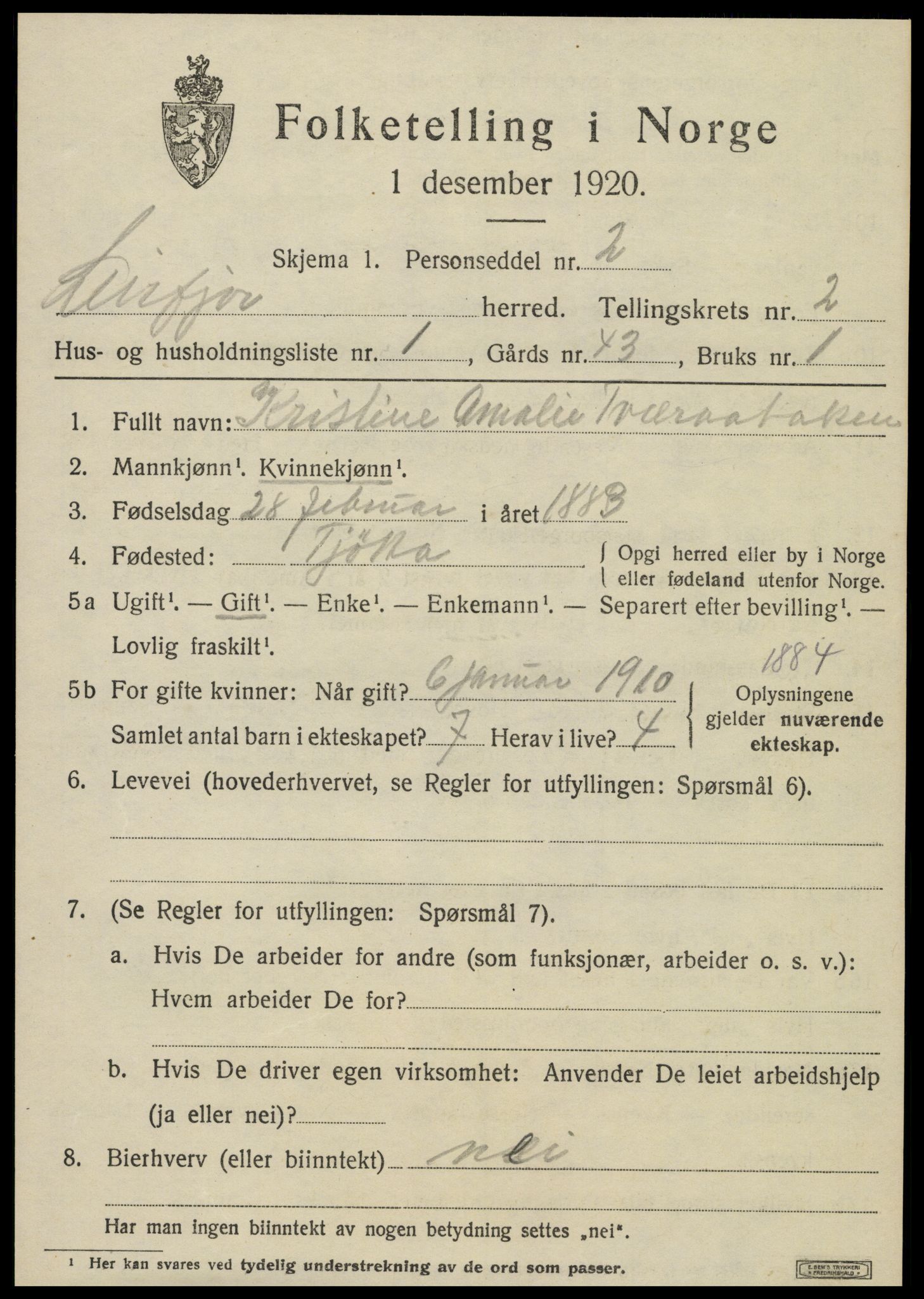 SAT, 1920 census for Leirfjord, 1920, p. 1411