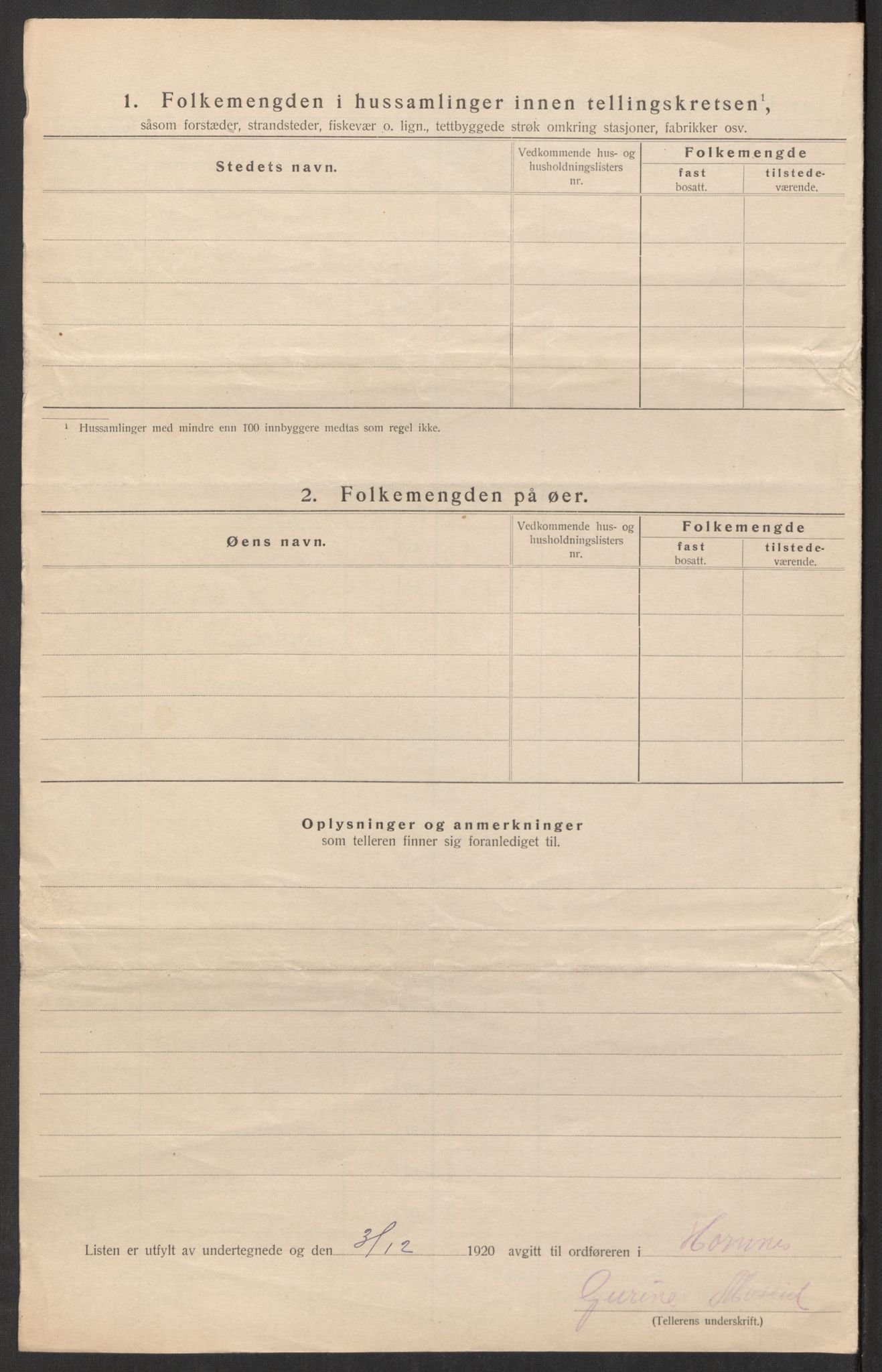 SAK, 1920 census for Hornnes, 1920, p. 16