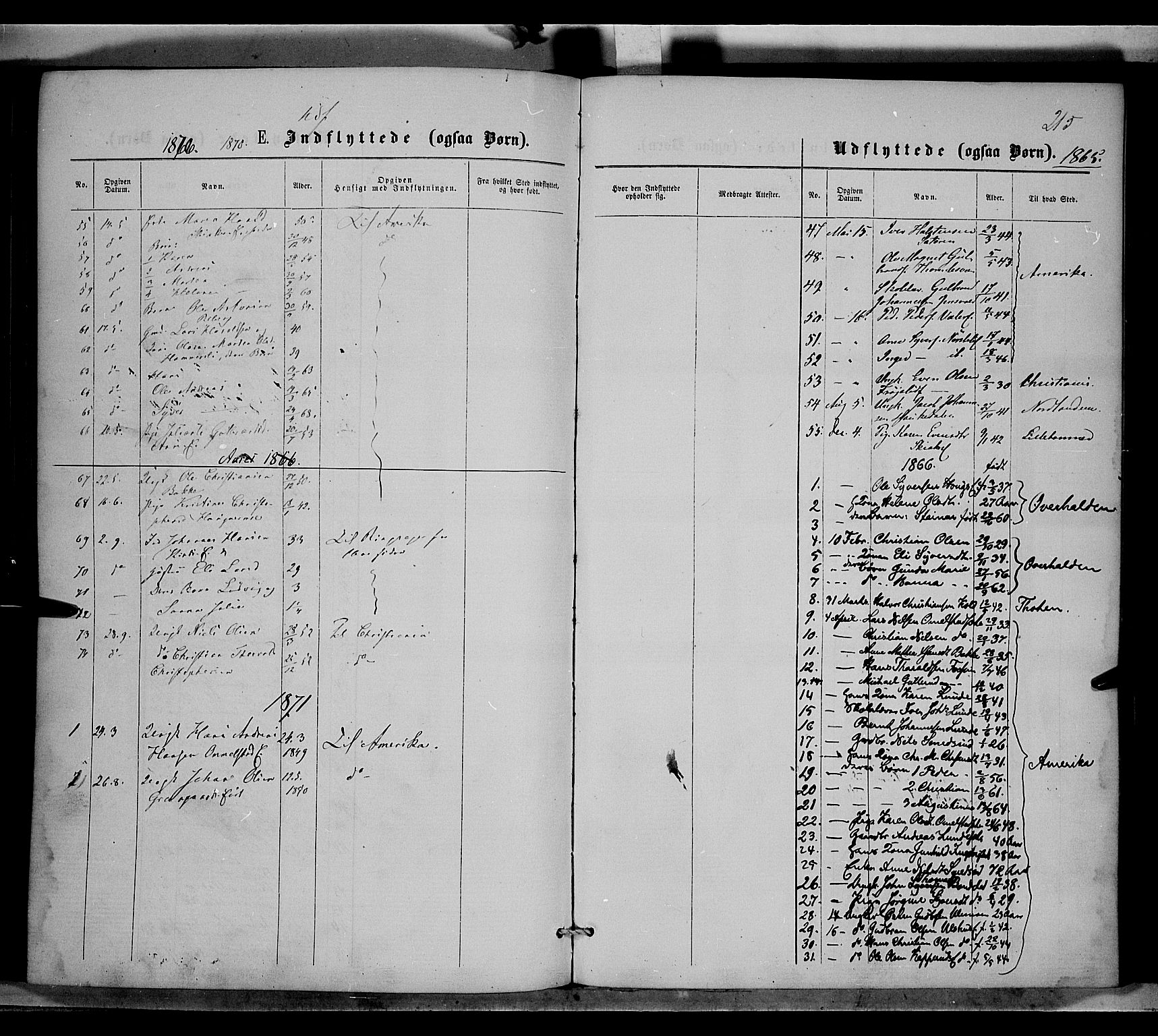 Nordre Land prestekontor, SAH/PREST-124/H/Ha/Haa/L0001: Parish register (official) no. 1, 1860-1871, p. 215
