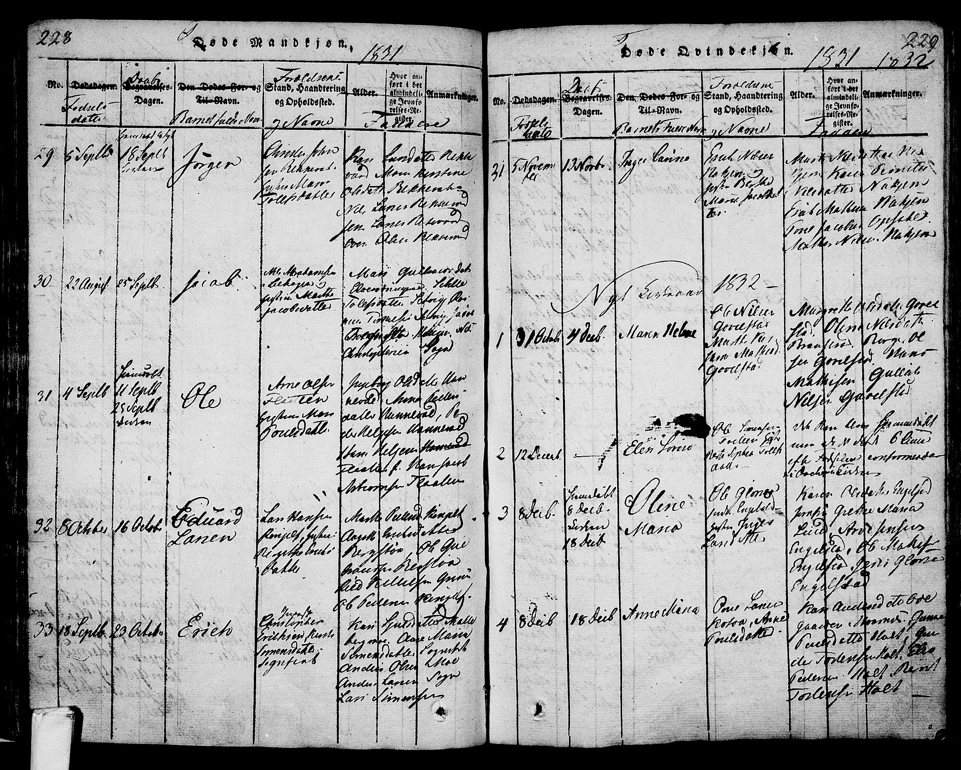 Lardal kirkebøker, SAKO/A-350/F/Fa/L0005: Parish register (official) no. I 5, 1814-1835, p. 228-229