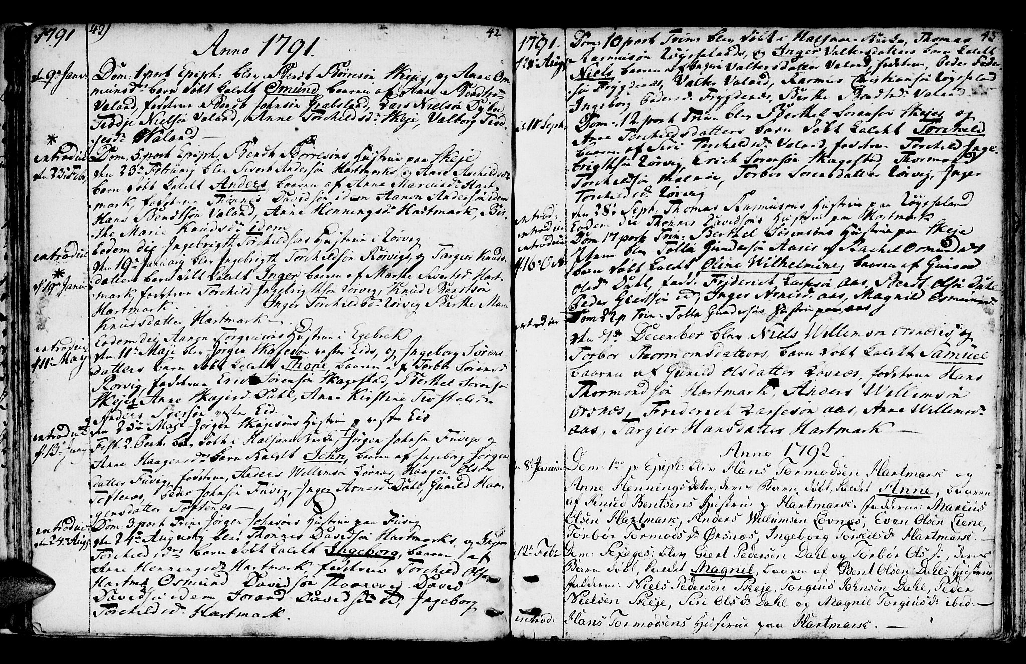 Mandal sokneprestkontor, SAK/1111-0030/F/Fa/Fab/L0002: Parish register (official) no. A 2, 1753-1801, p. 42-43