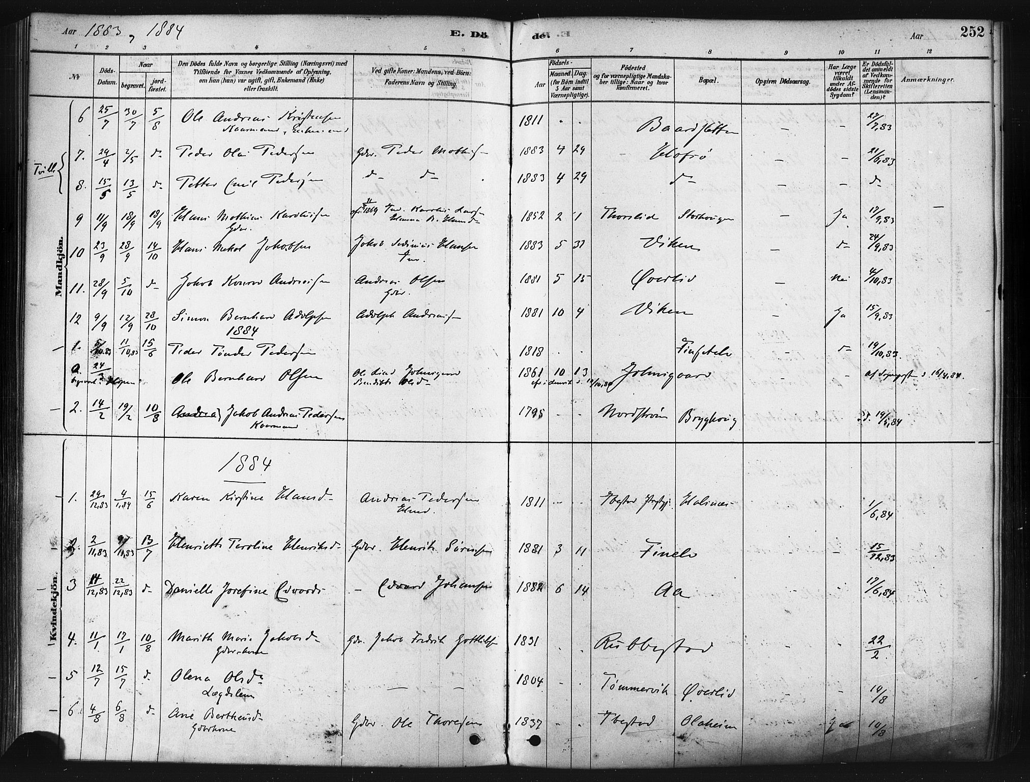 Tranøy sokneprestkontor, SATØ/S-1313/I/Ia/Iaa/L0009kirke: Parish register (official) no. 9, 1878-1904, p. 252