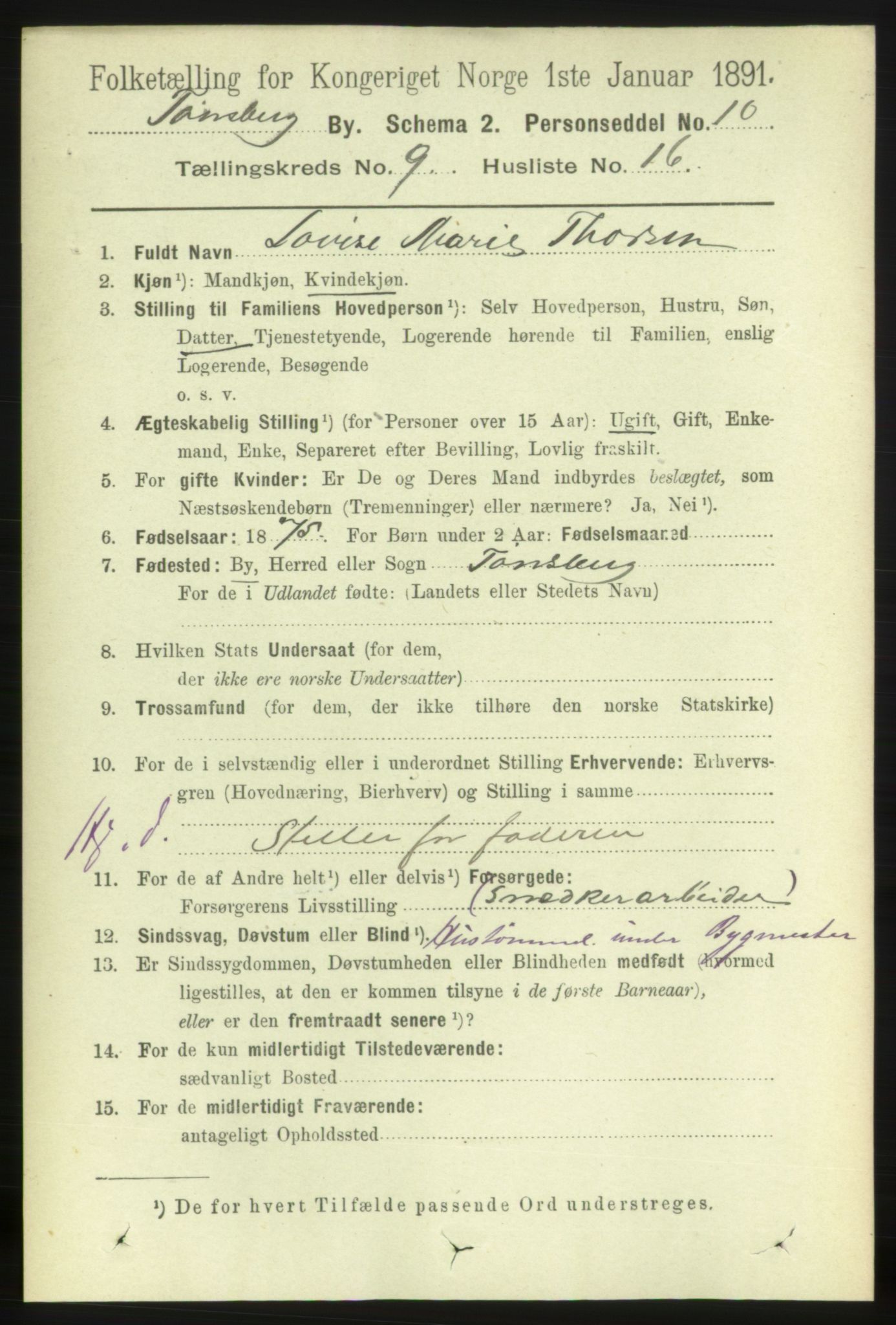 RA, 1891 census for 0705 Tønsberg, 1891, p. 3591