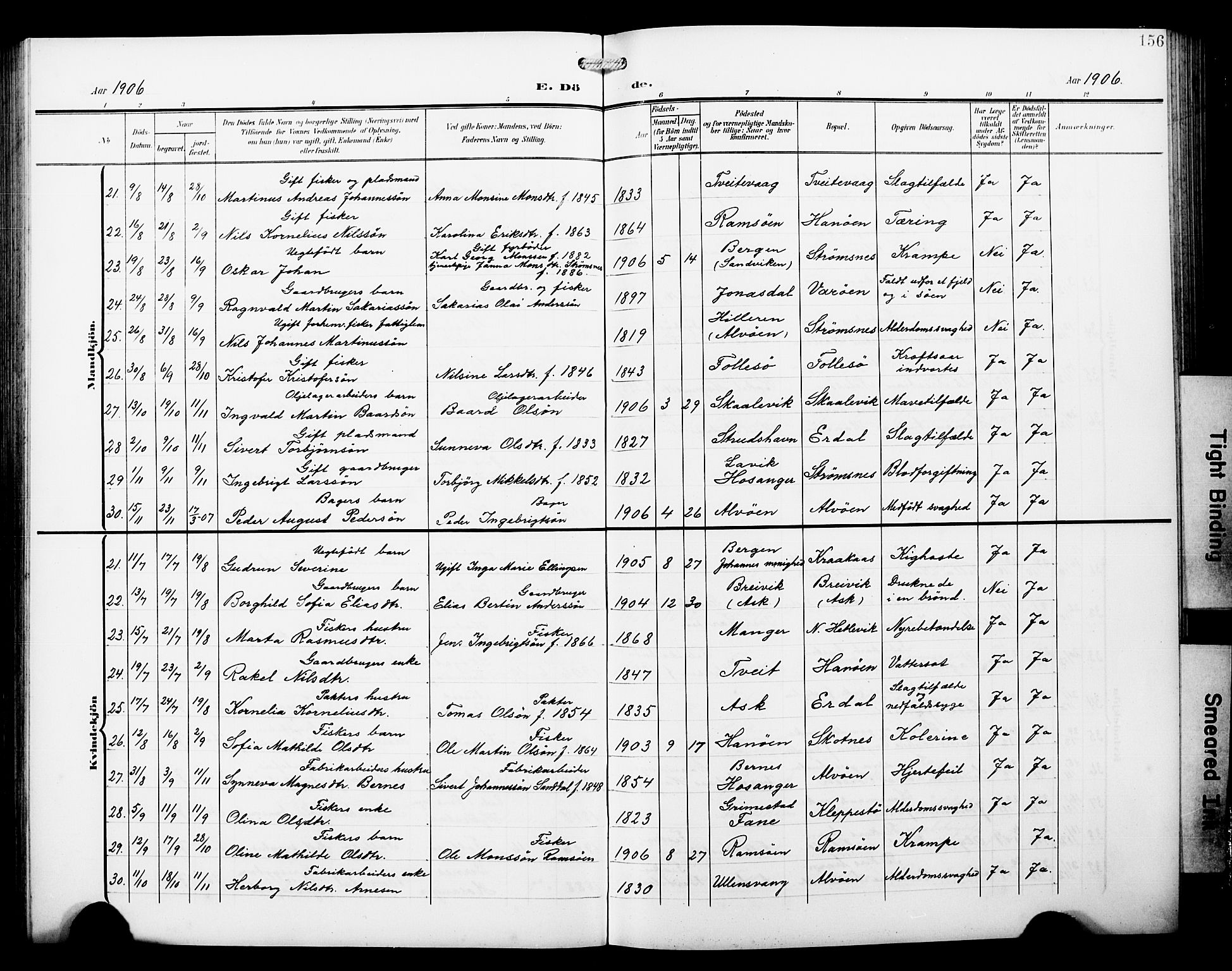 Askøy Sokneprestembete, AV/SAB-A-74101/H/Ha/Hab/Haba/L0014: Parish register (copy) no. A 14, 1904-1927, p. 156