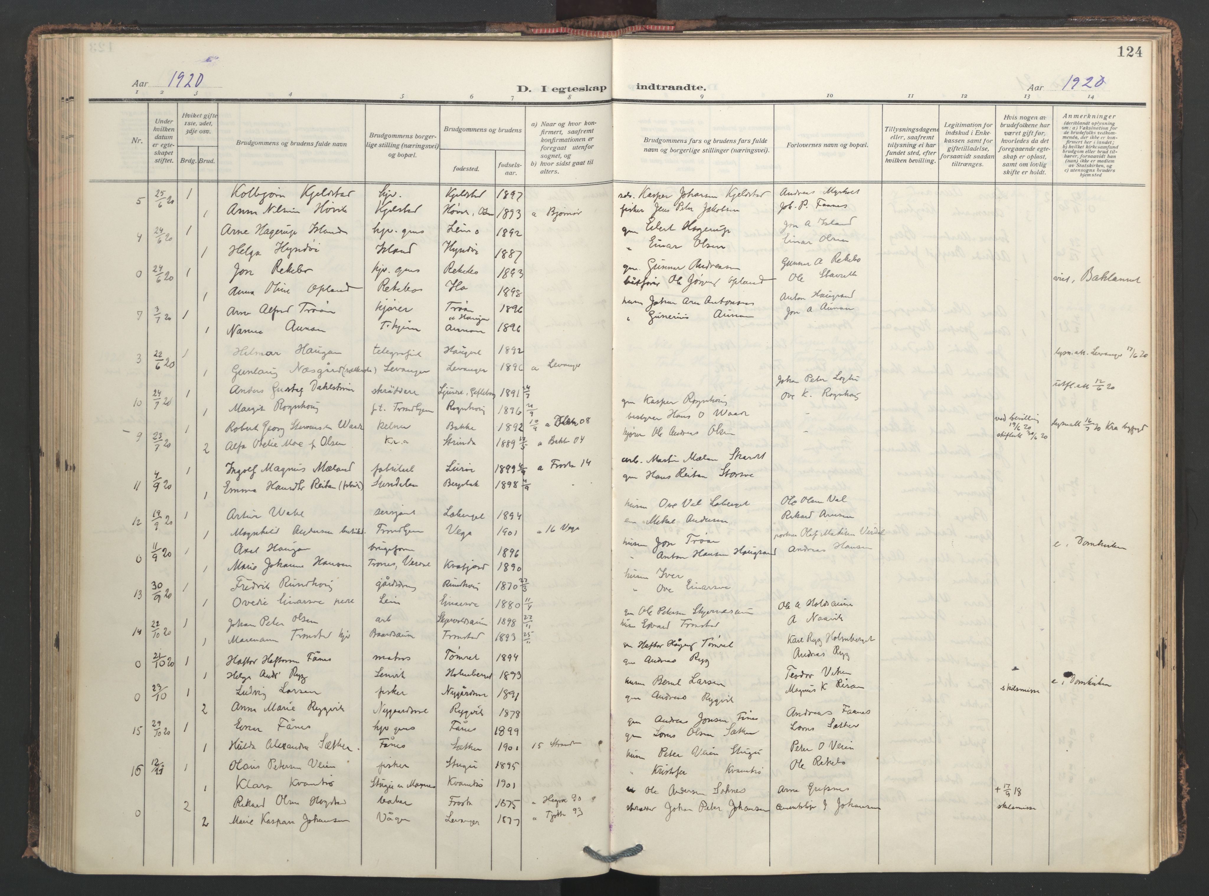 Ministerialprotokoller, klokkerbøker og fødselsregistre - Nord-Trøndelag, SAT/A-1458/713/L0123: Parish register (official) no. 713A12, 1911-1925, p. 124