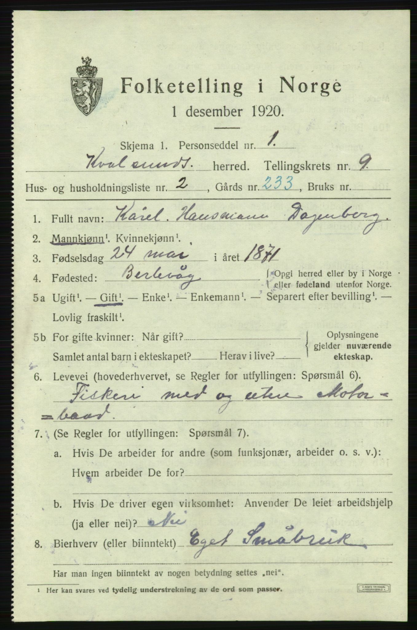 SATØ, 1920 census for , 1920, p. 2774