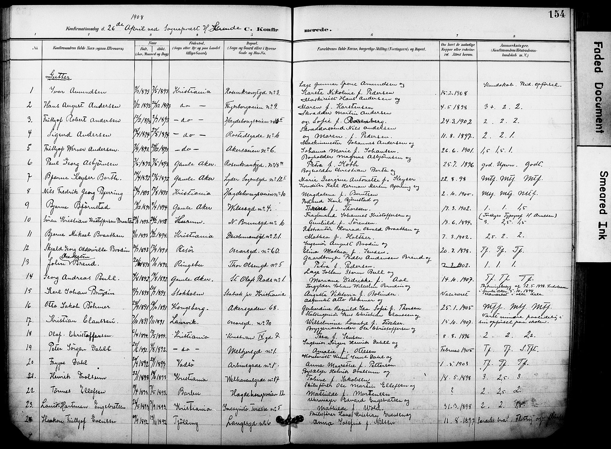 Trefoldighet prestekontor Kirkebøker, SAO/A-10882/F/Fb/L0004: Parish register (official) no. II 4, 1896-1915, p. 154